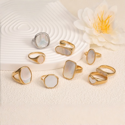 Metallic Texture Mother - of - Pearl Ring Set - Trendy and Versatile Unisex Accessory