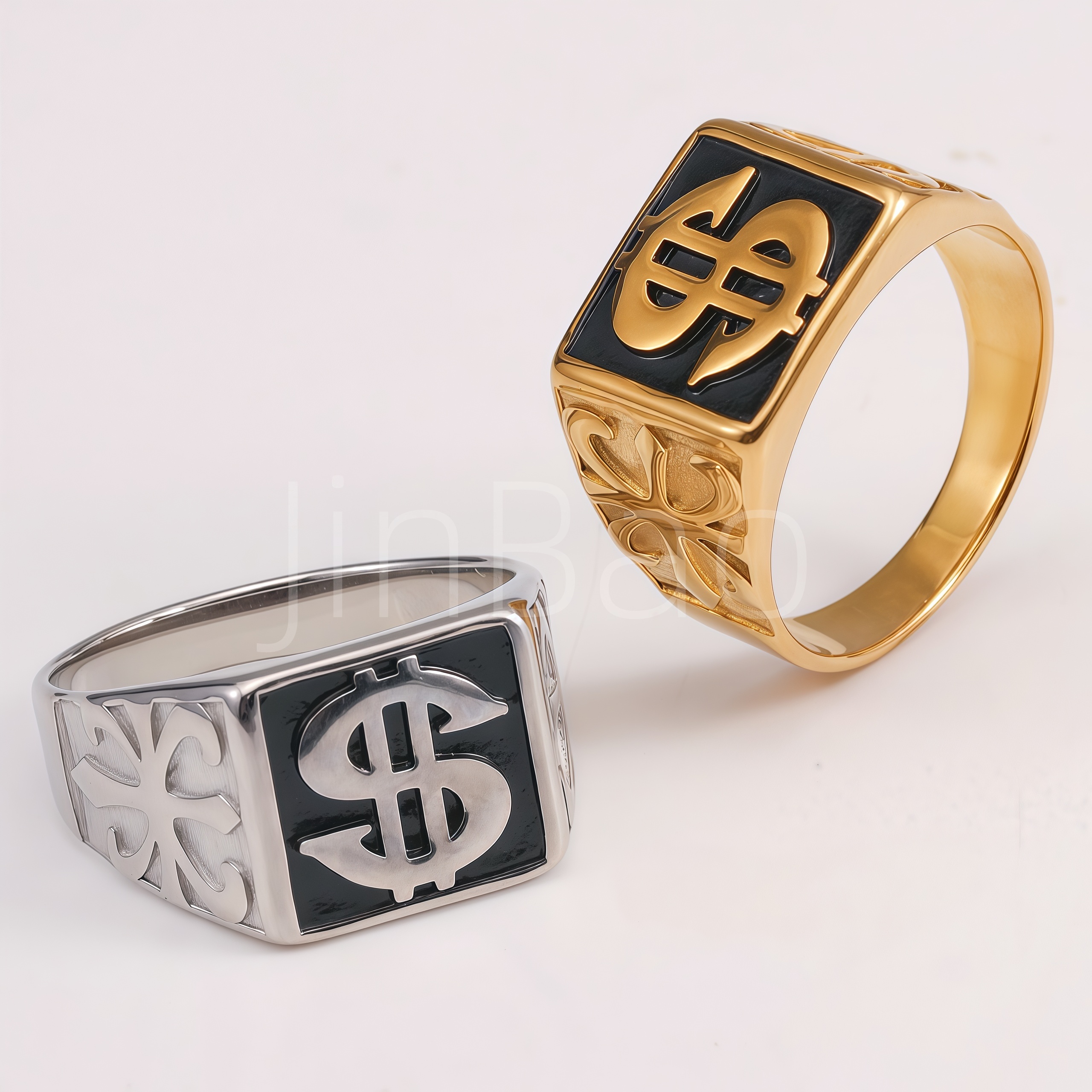 Hip Hop Dollar Gold Silver Stainless Steel Men Ring | D0499