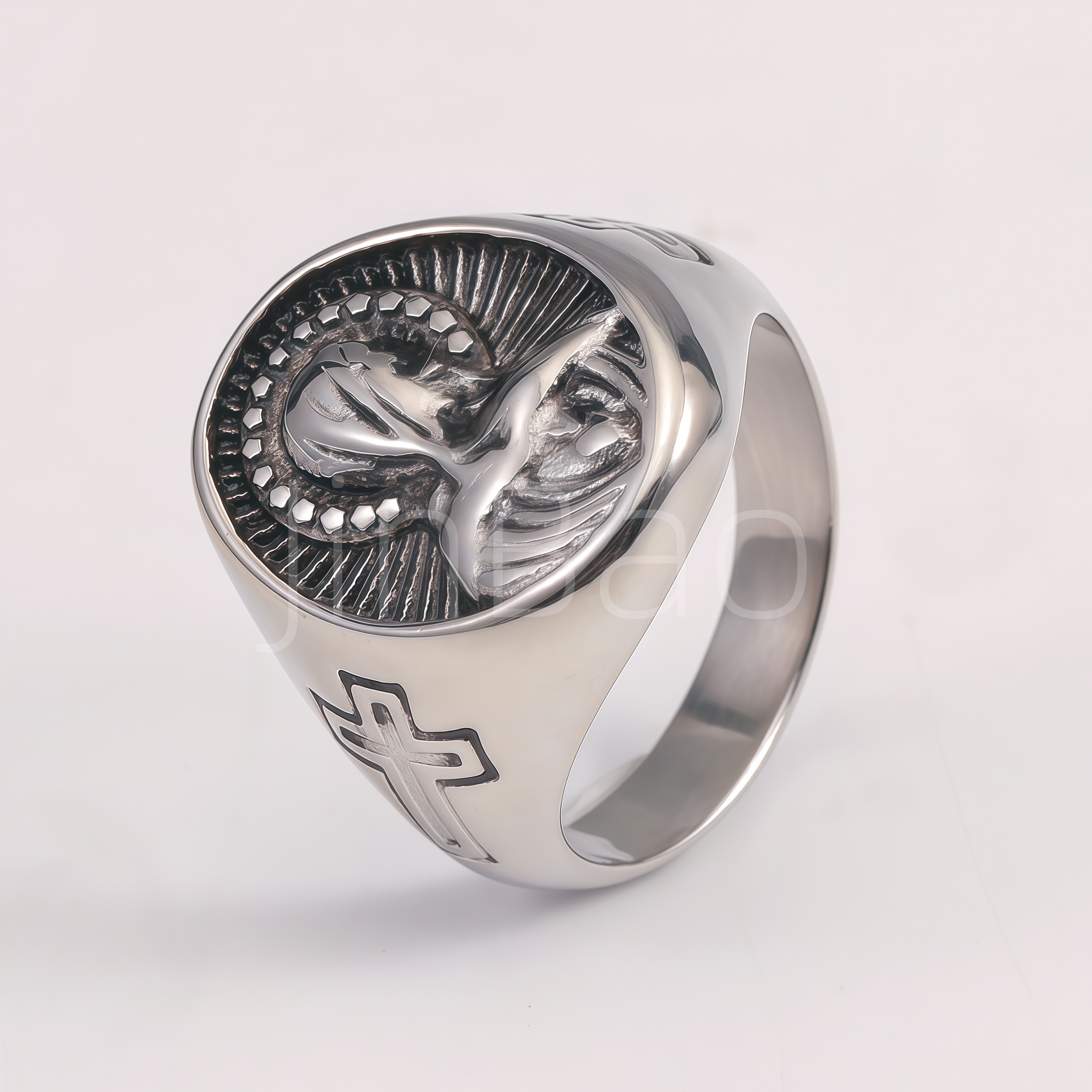 Religious Virgin Mary Embossed Stainless Steel Men Finger Ring | 