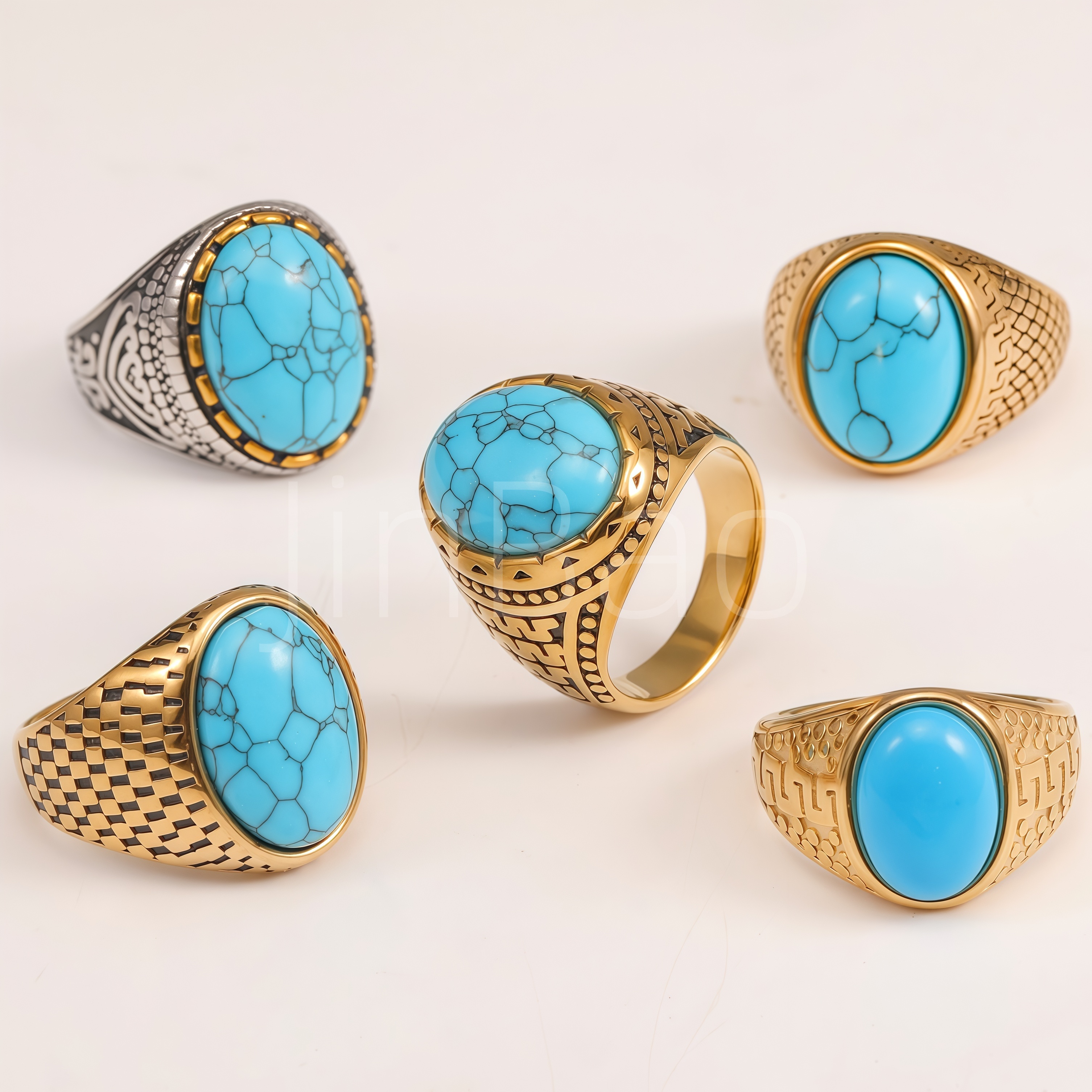 Ethnic Turquoise Stone Stainless Steel Men Statement Finger Ring