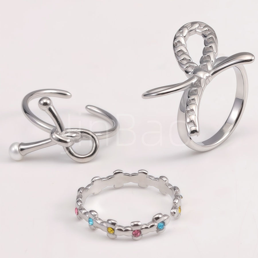 Multi-style Stacking Bow Pearl Flower Stainless Steel Women Finger Rings