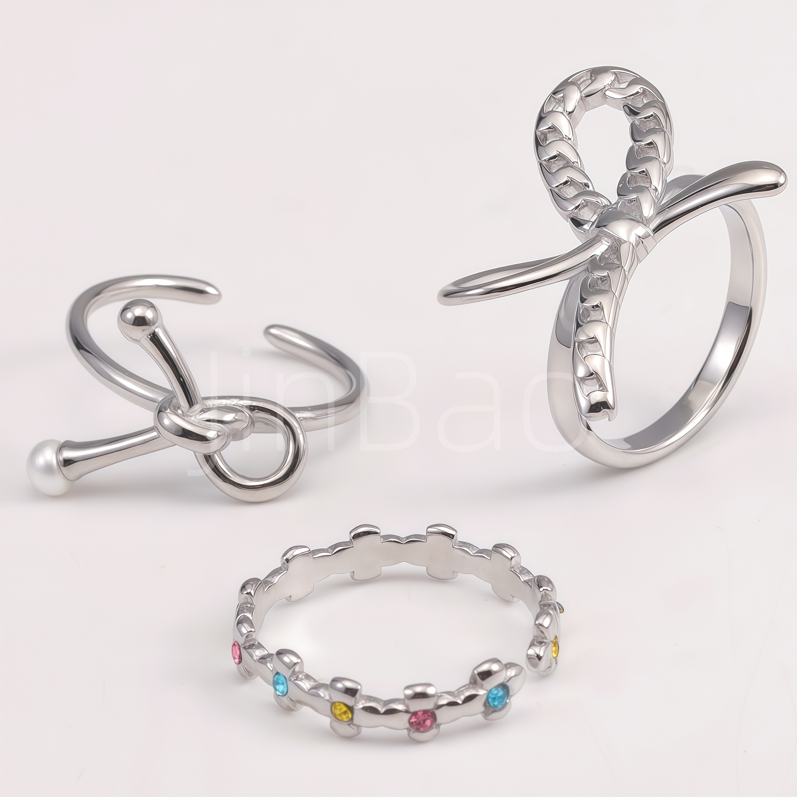 Multi-style Stacking Bow Pearl Flower Stainless Steel Women Finger Rings