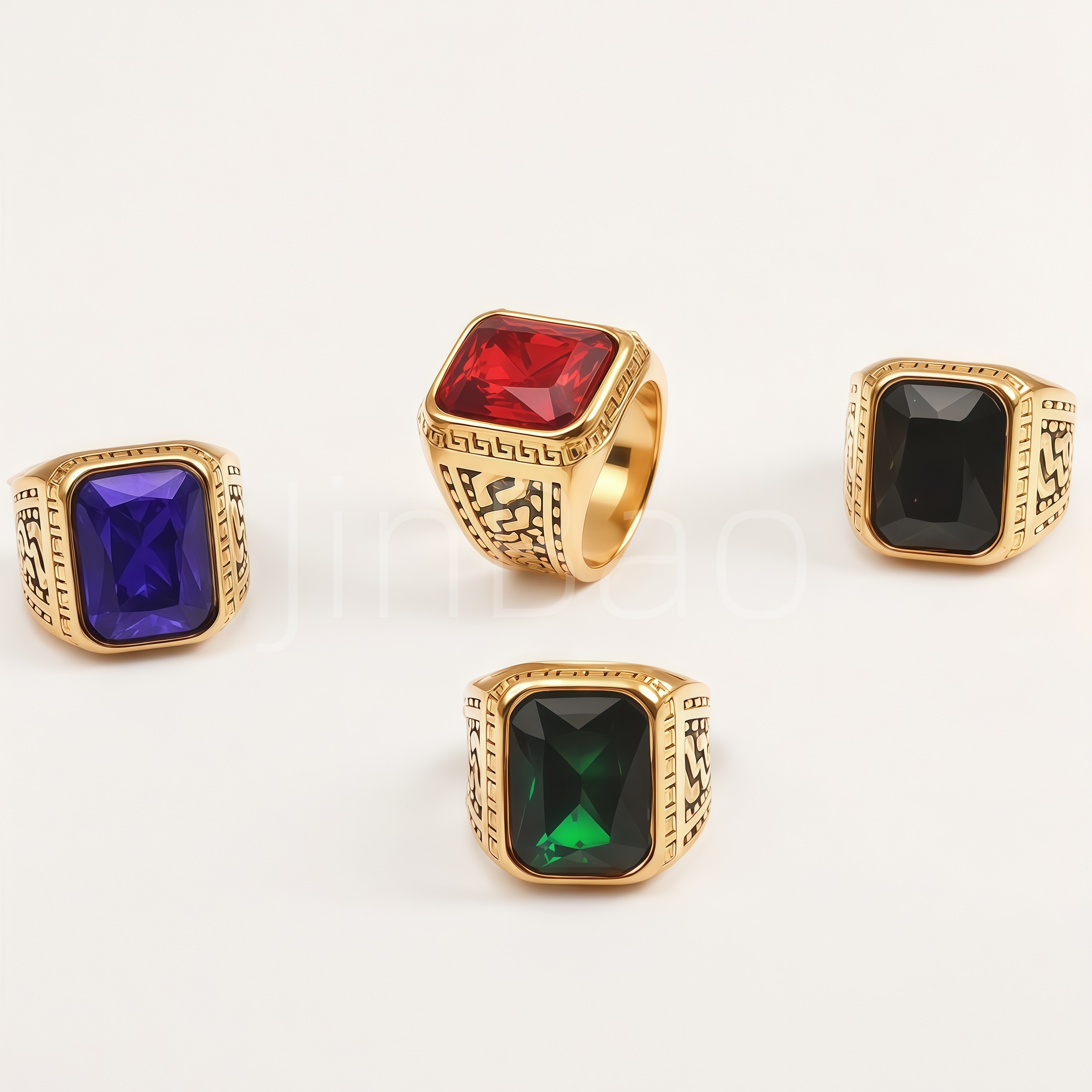 Vintage Greek Key Engraved Square Gemstone Signet Ring for Men | B135