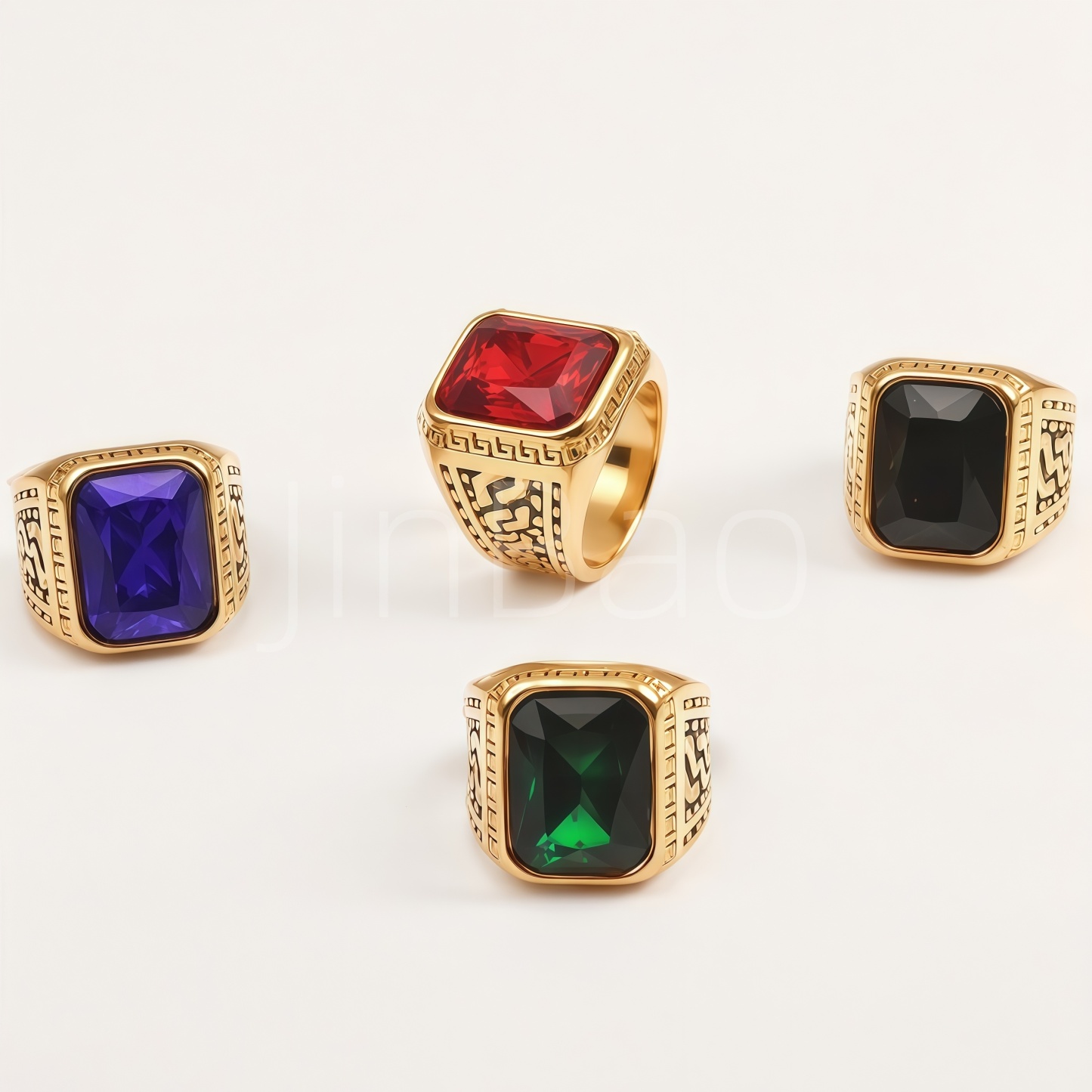 Vintage Greek Key Engraved Square Gemstone Signet Ring for Men | B135