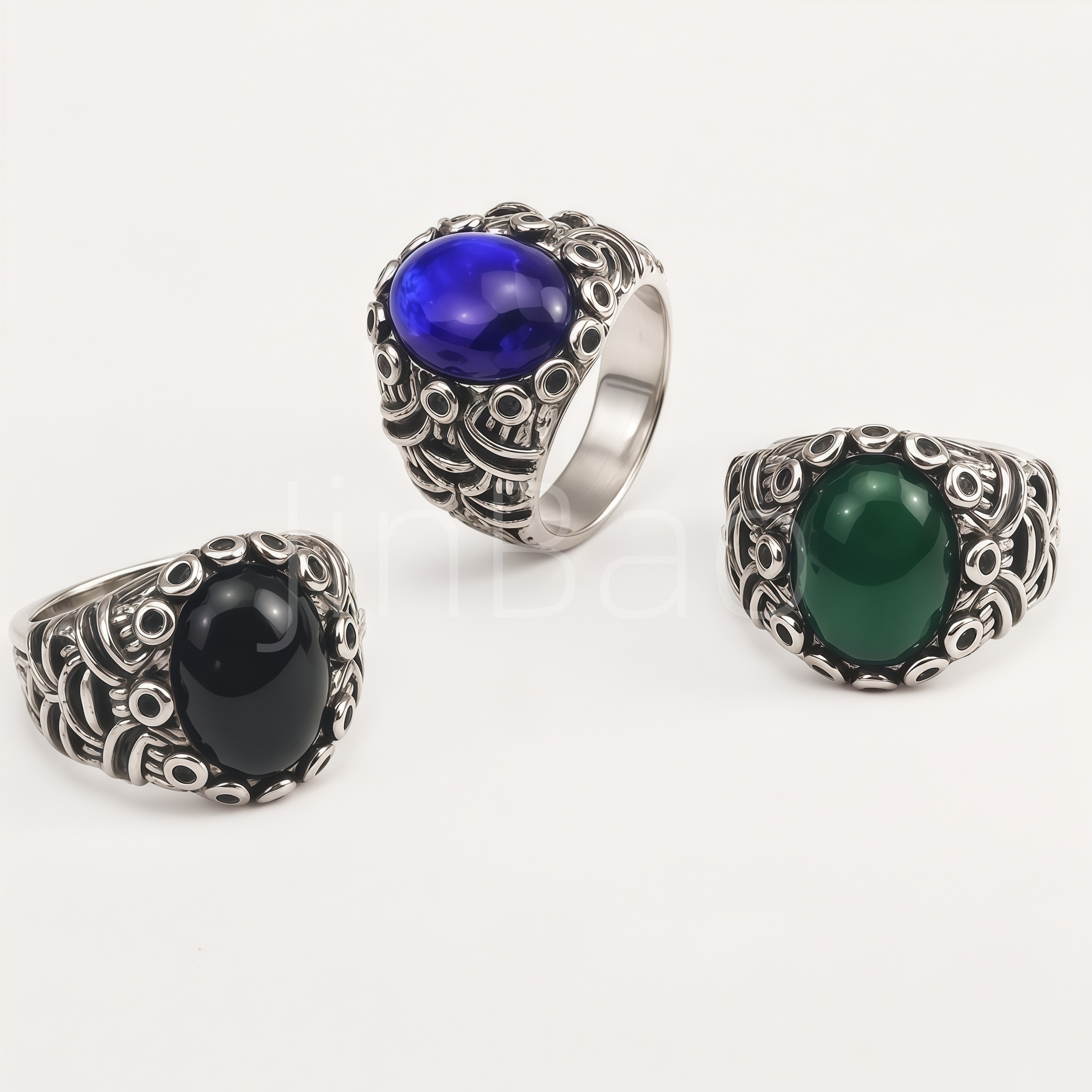 Vintage Oxidized Carved Oval Gem Men's Ring | B089