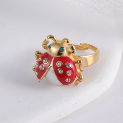 Cute lucky diamond-encrusted ladybug stainless steel Waterproof Waterproof Ring丨K007541J-JinBaoJewerly