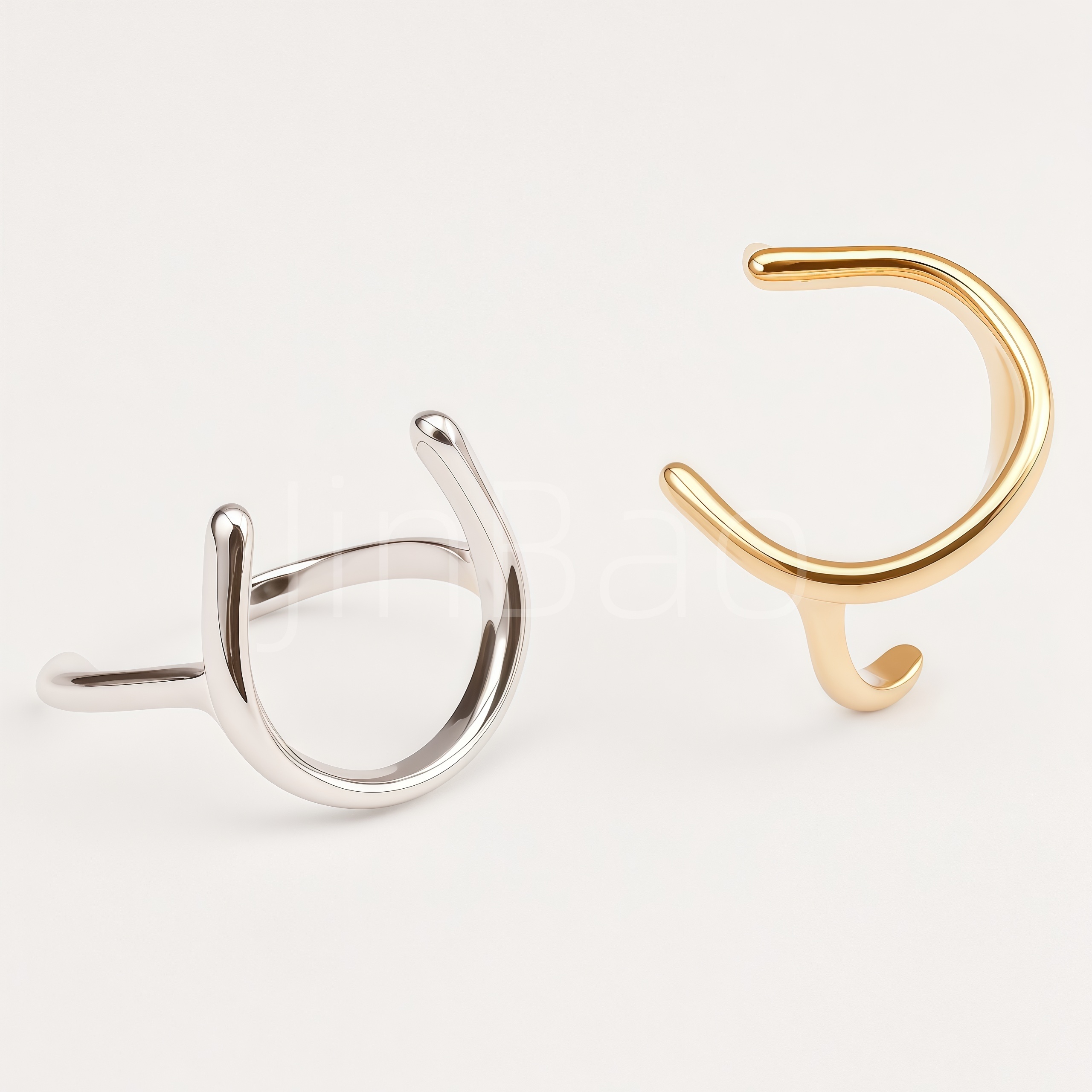 Minimalist Abstract Hook Geometric Open Cuff Ring for Women | E00491