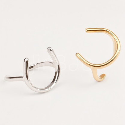 Minimalist Abstract Hook Geometric Open Cuff Ring for Women | E00491