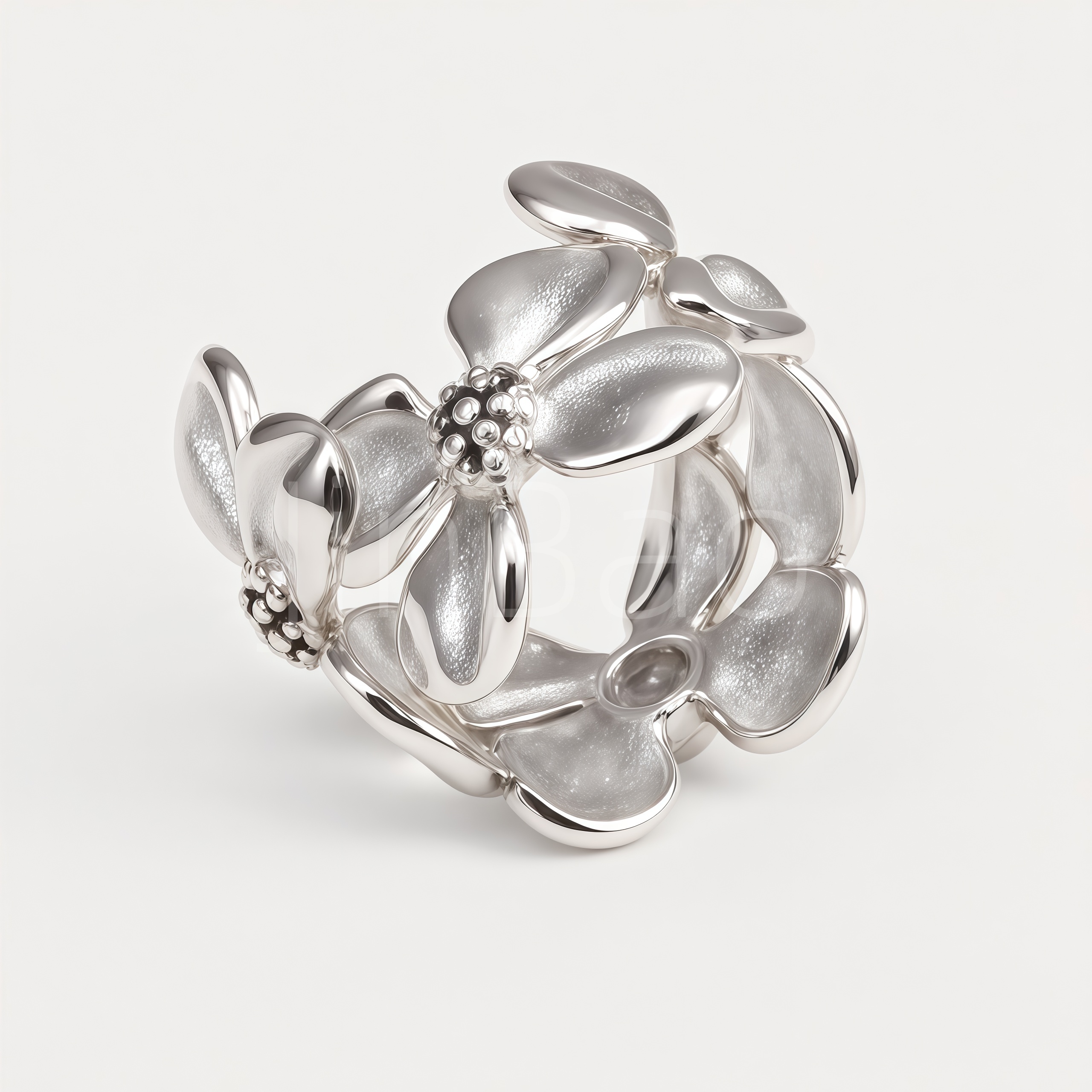 3D Multi-Flower Silver Bold Statement Ring for Women | E00452