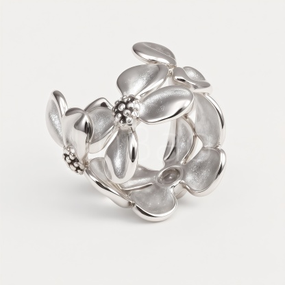 3D Multi-Flower Silver Bold Statement Ring for Women | E00452