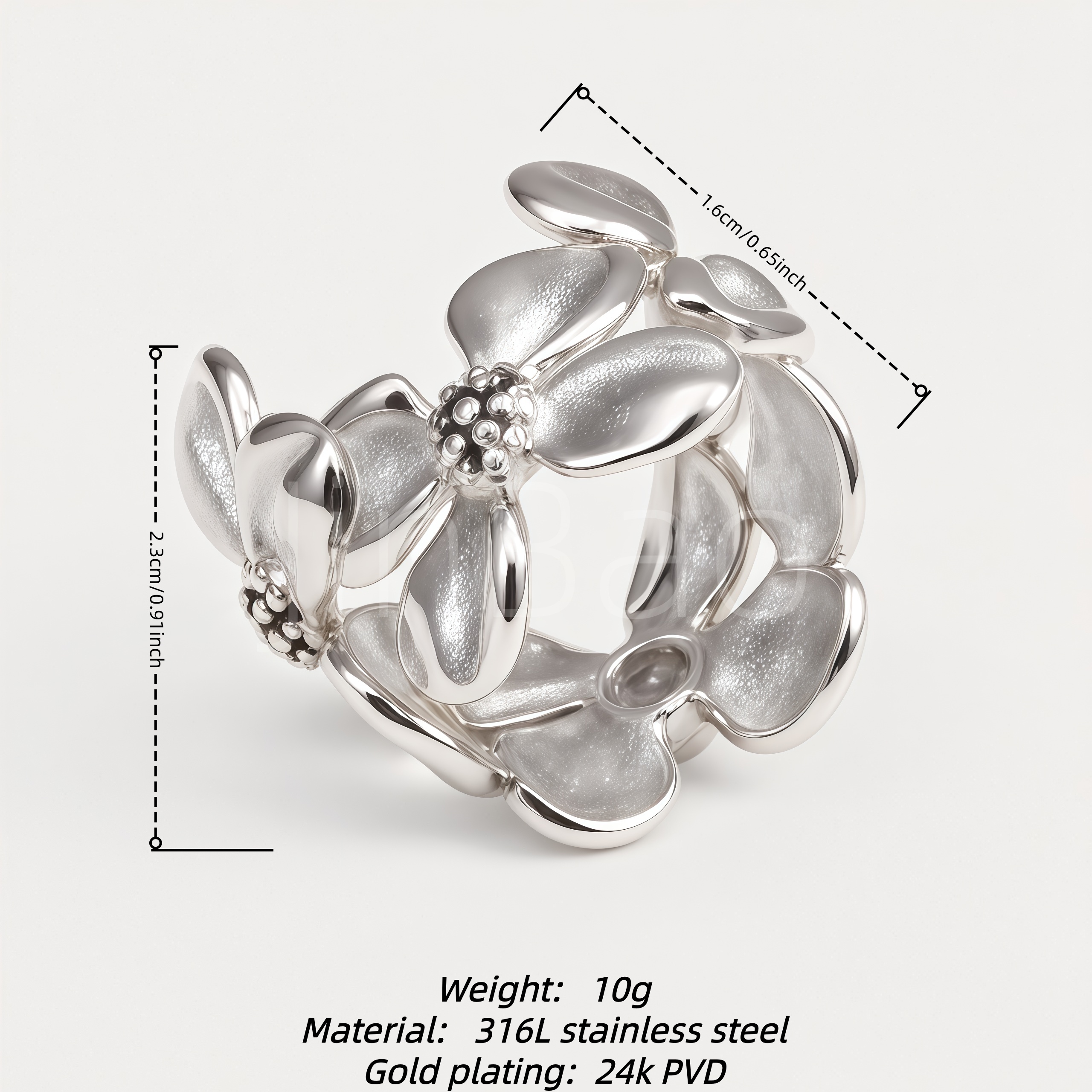 3D Multi-Flower Silver Bold Statement Ring for Women | E00452