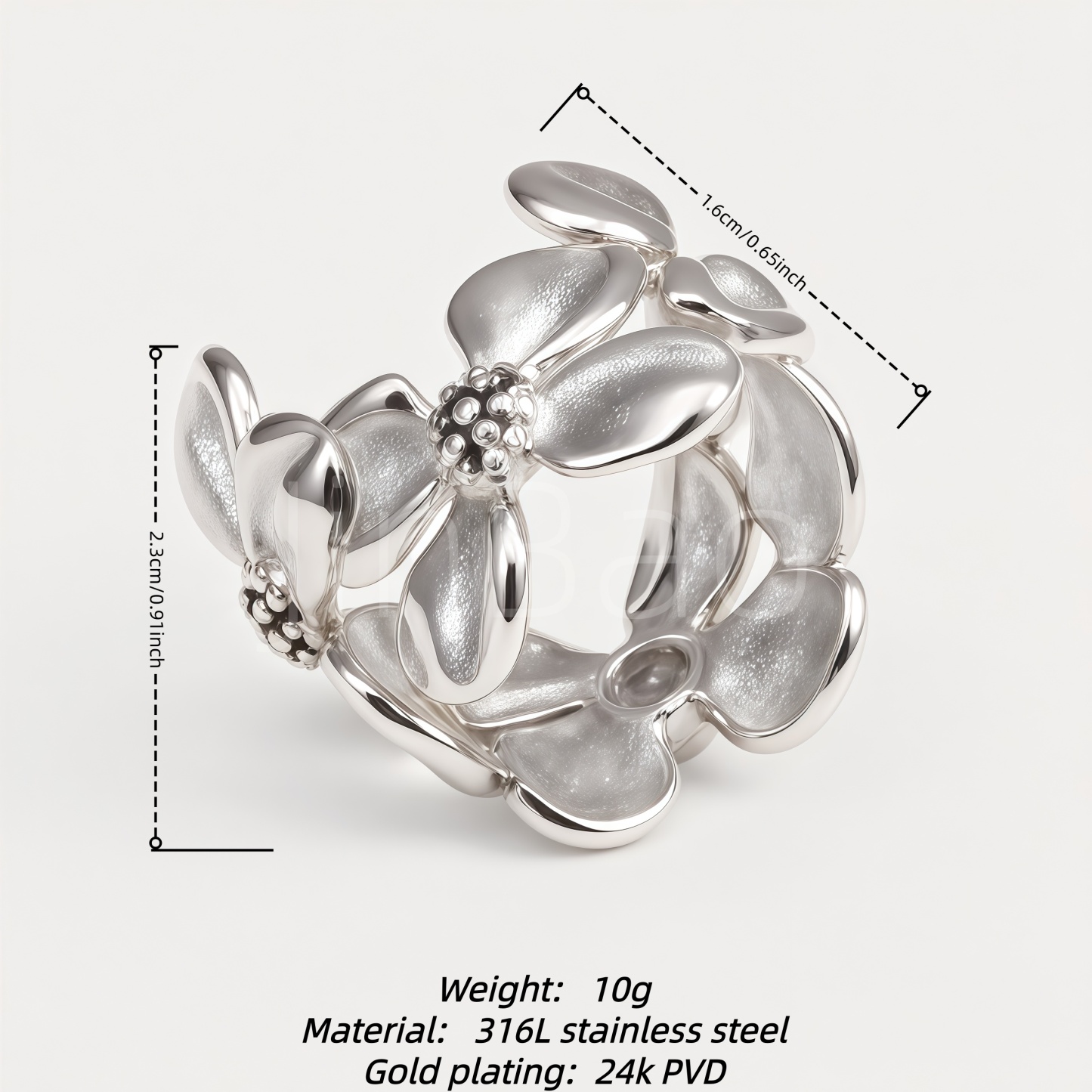 3D Multi-Flower Silver Bold Statement Ring for Women | E00452