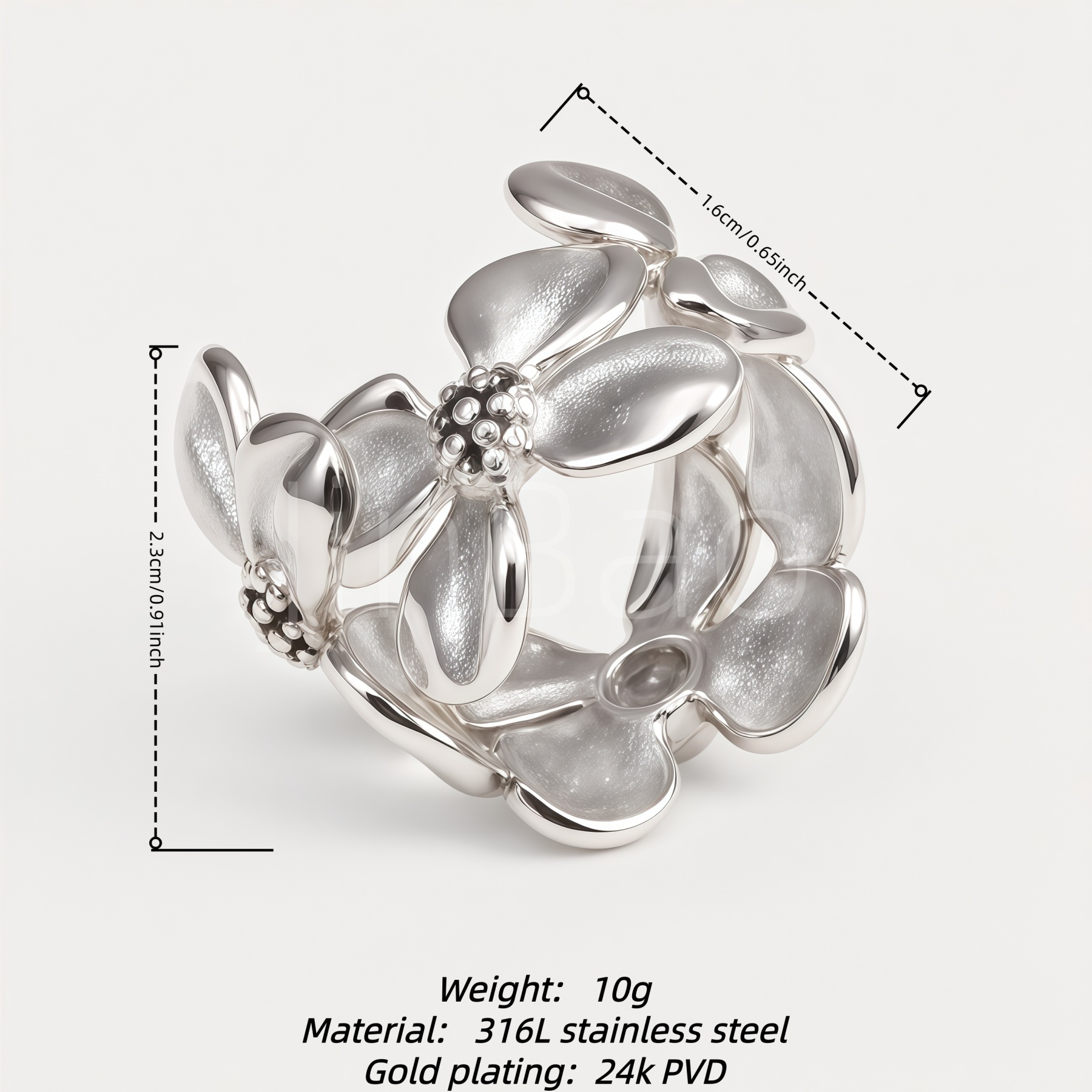 3D Multi-Flower Silver Bold Statement Ring for Women | E00452