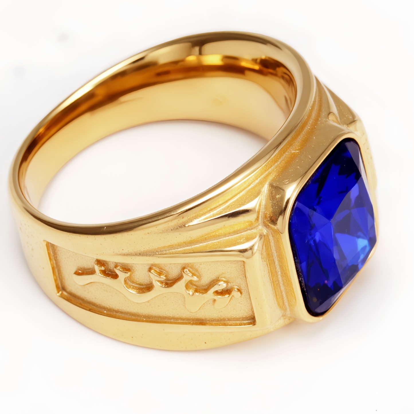 Gold - Carved Square Color - Gem Ring - Retro and Trendy Jewelry | BL135JHB--JinBaoJewerly