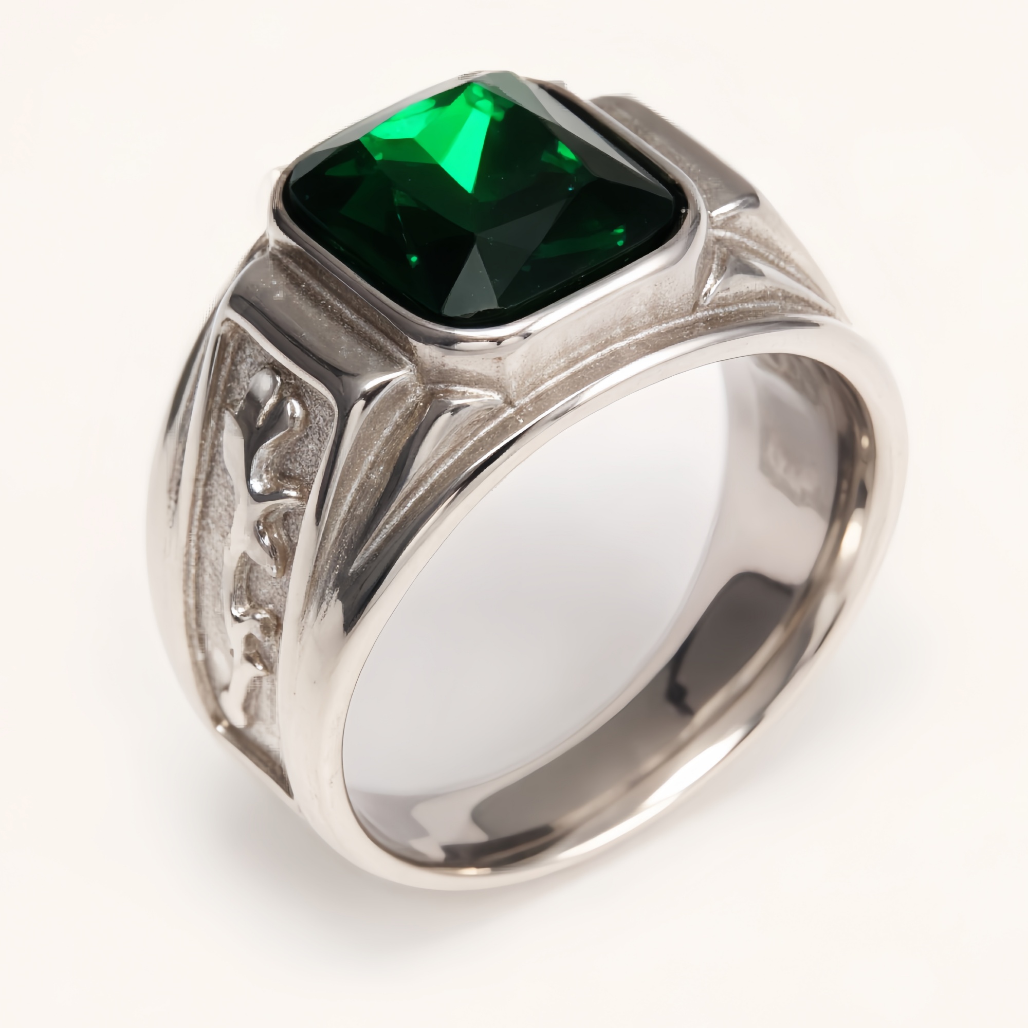 Silver - Carved Square Color - Gem Ring - Retro and Trendy Jewelry | BL135GH-JinBaoJewerly