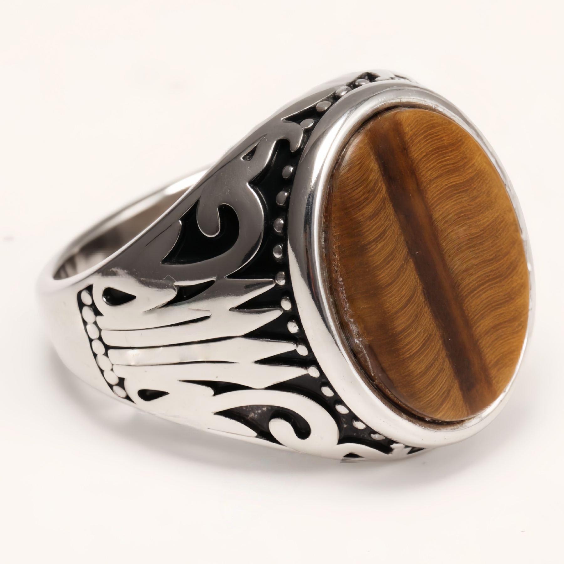 Silver - Inlaid Gemstone Carved Ring - Retro and Trendy Jewelry | K00680GH-JinBaoJewerly