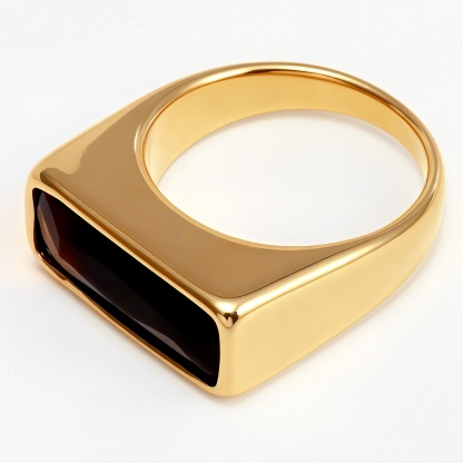 Gold - Inlaid Rectangular Gem Ring - Minimalist and Stylish Jewelry | K003723-JinBaoJewerly