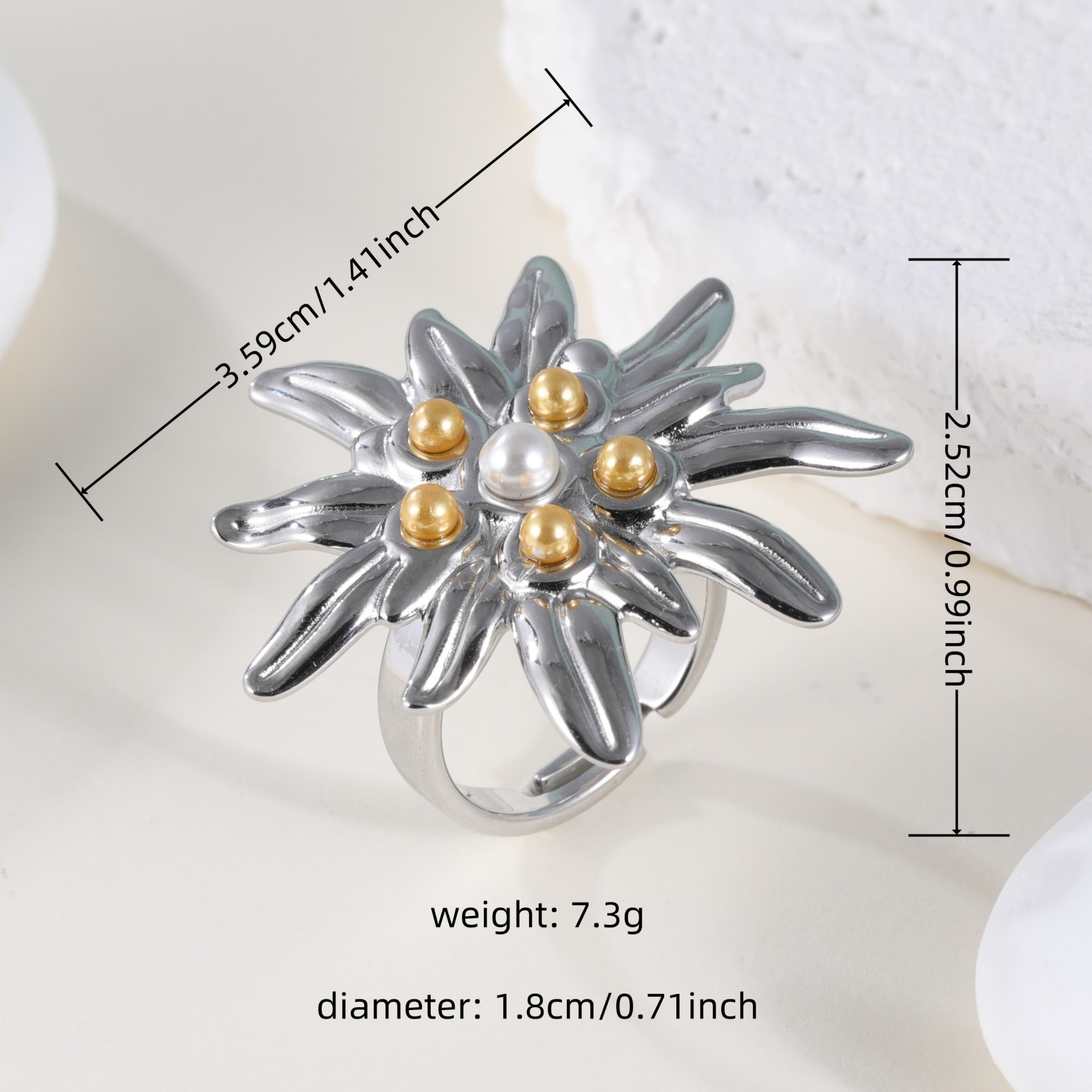 Elegant Ladies Flower Pearl Stainless Steel Ladies Waterproof Ring丨K003674-JinBaoJewerly