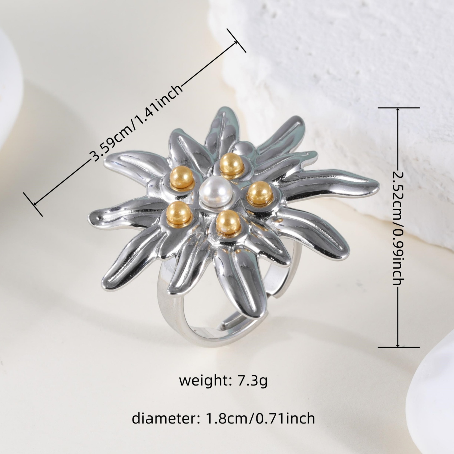 Elegant Ladies Flower Pearl Stainless Steel Ladies Waterproof Ring丨K003674-JinBaoJewerly