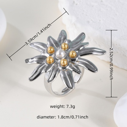 Elegant Ladies Flower Pearl Stainless Steel Ladies Waterproof Ring丨K003674-JinBaoJewerly