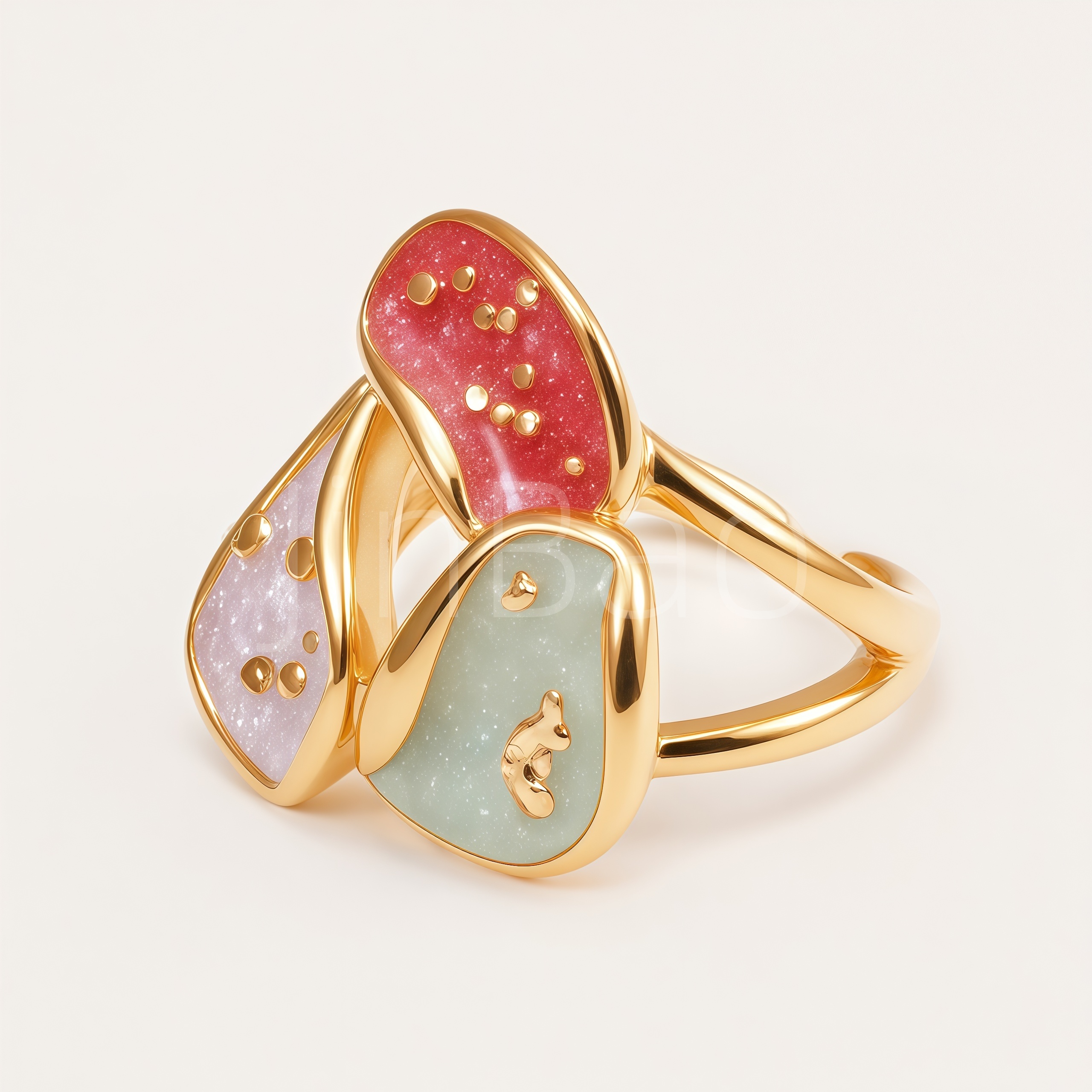 Three‑Panel Irregular Glitter Enamel Women Ring | E0011