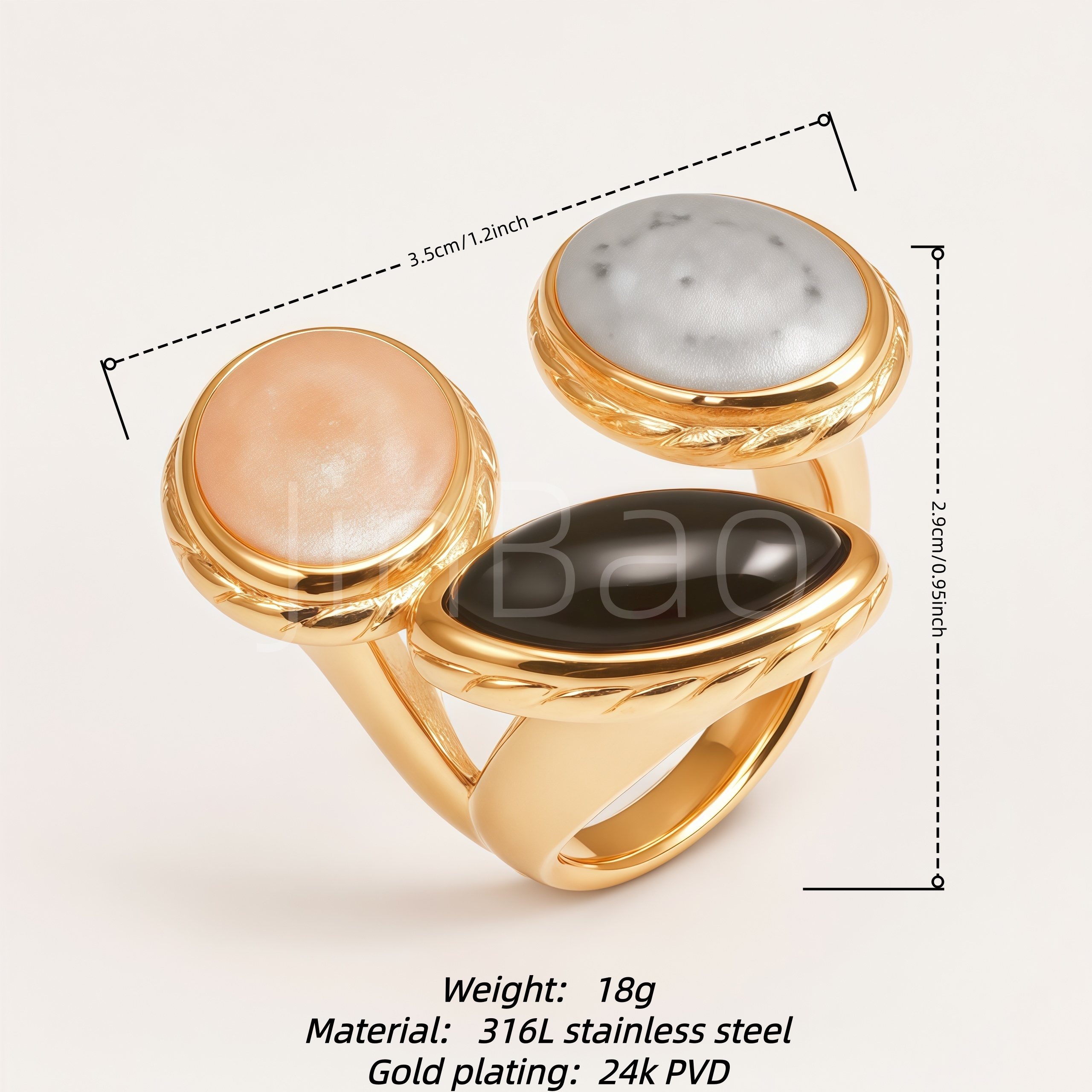 Vintage Multi Oval Gemstone Stainless Steel Women Rings | E00590