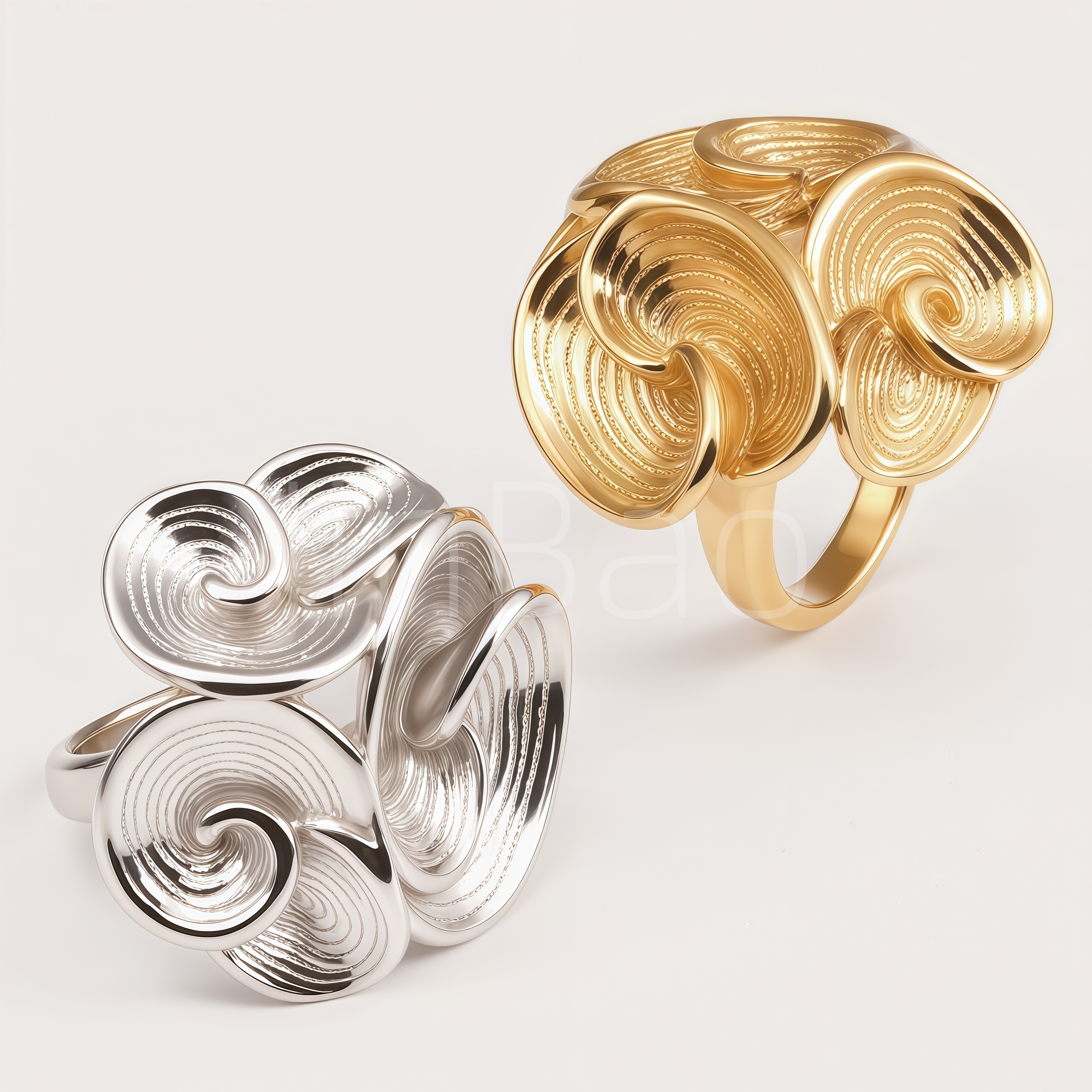 3D Swirl Spiral Textured Floral Women's Ring | E00542