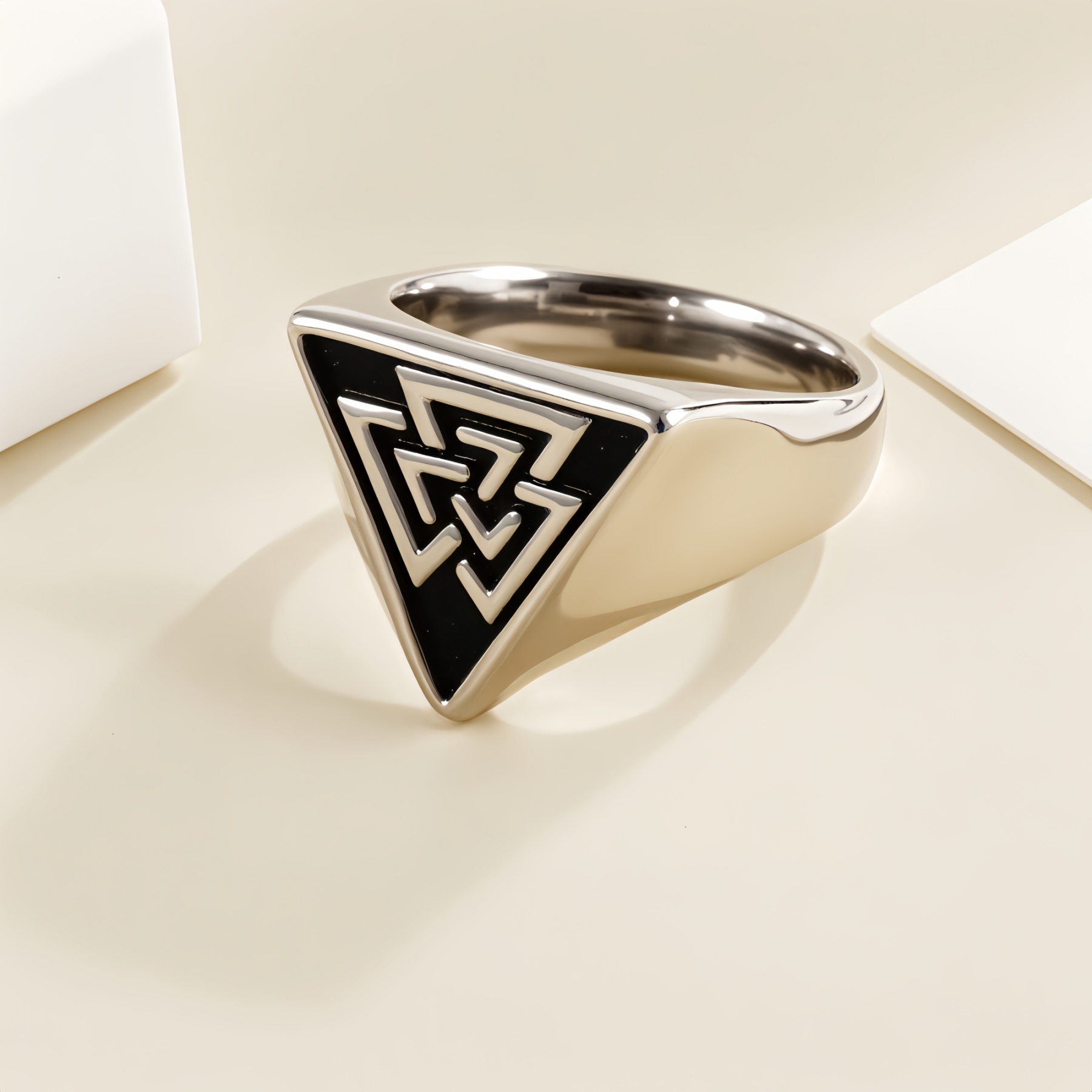 Nordic Retro Triangle Hip Hop Men's Stainless Steel Ring | G00994-JinBaoJewerly