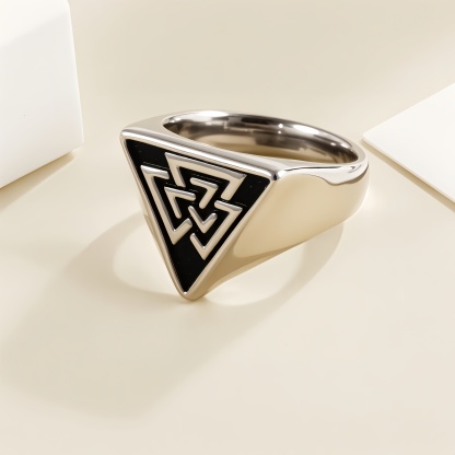 Nordic Retro Triangle Hip Hop Men's Stainless Steel Ring | G00994-JinBaoJewerly