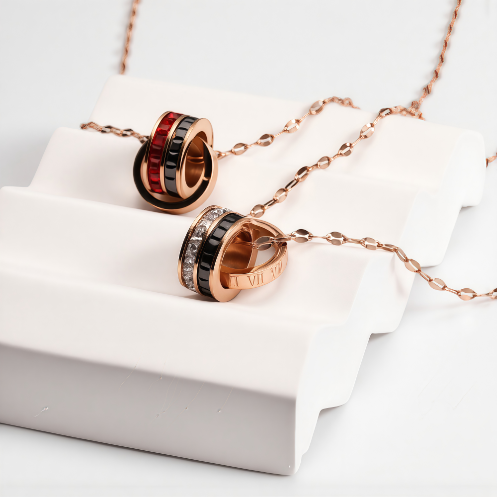 Rose Gold Interlocking Rings Pendant Necklace