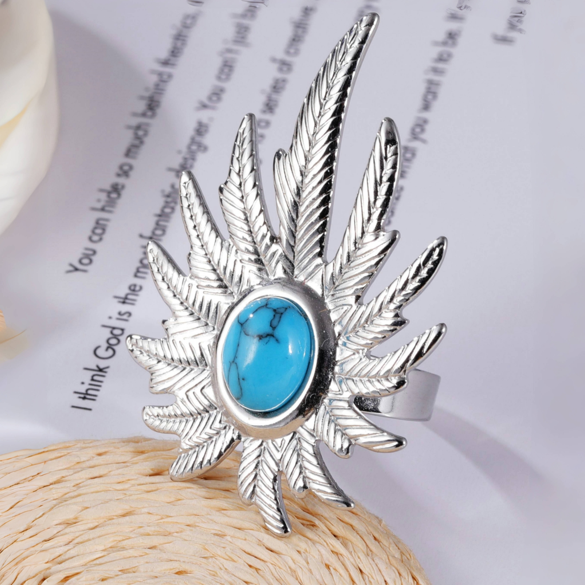 Bohemian Style Blue Gemstone Decoration Stainless Steel Women's Waterproof Ring丨G0054314-JinBaoJewerly