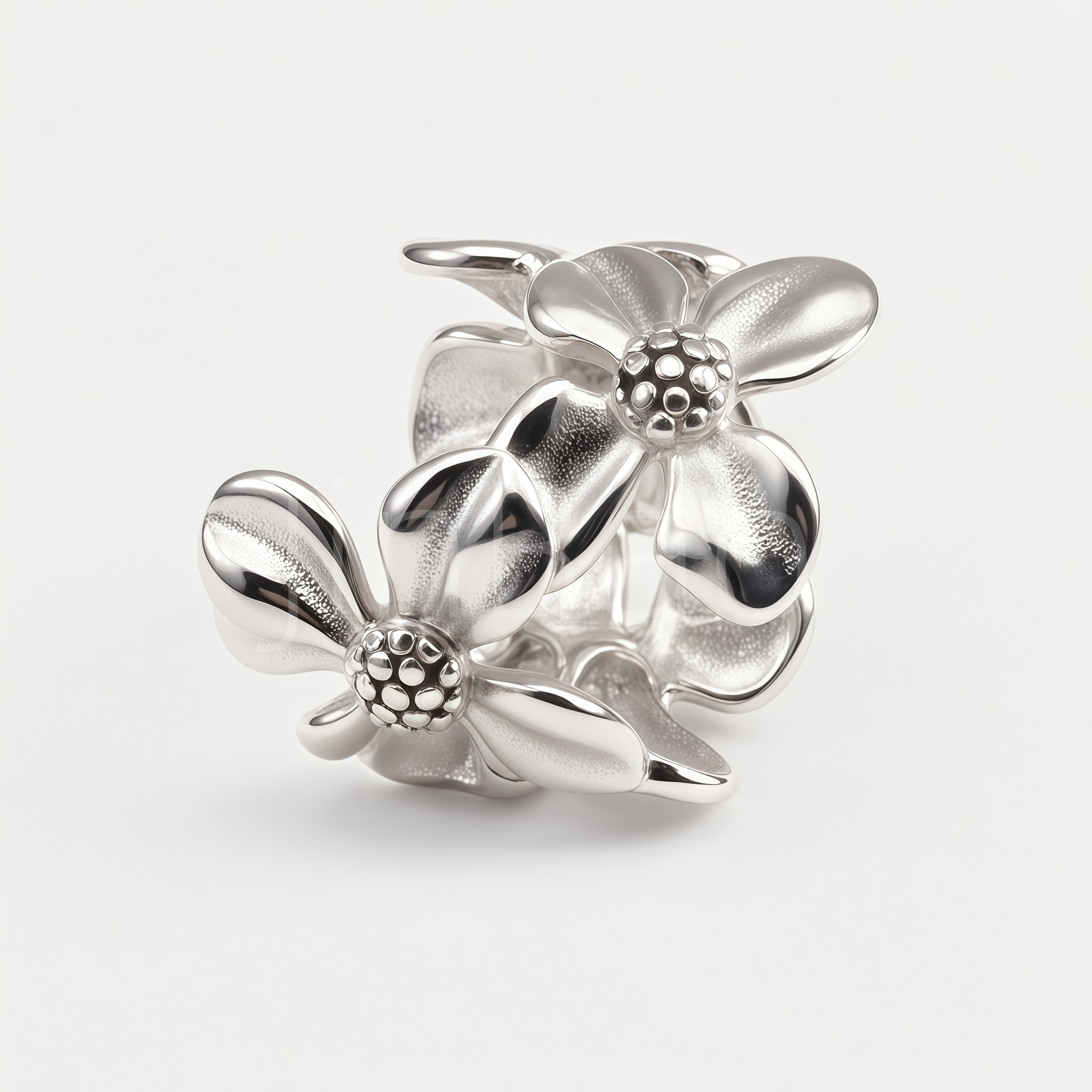 3D Multi-Flower Silver Bold Statement Ring for Women | E00452