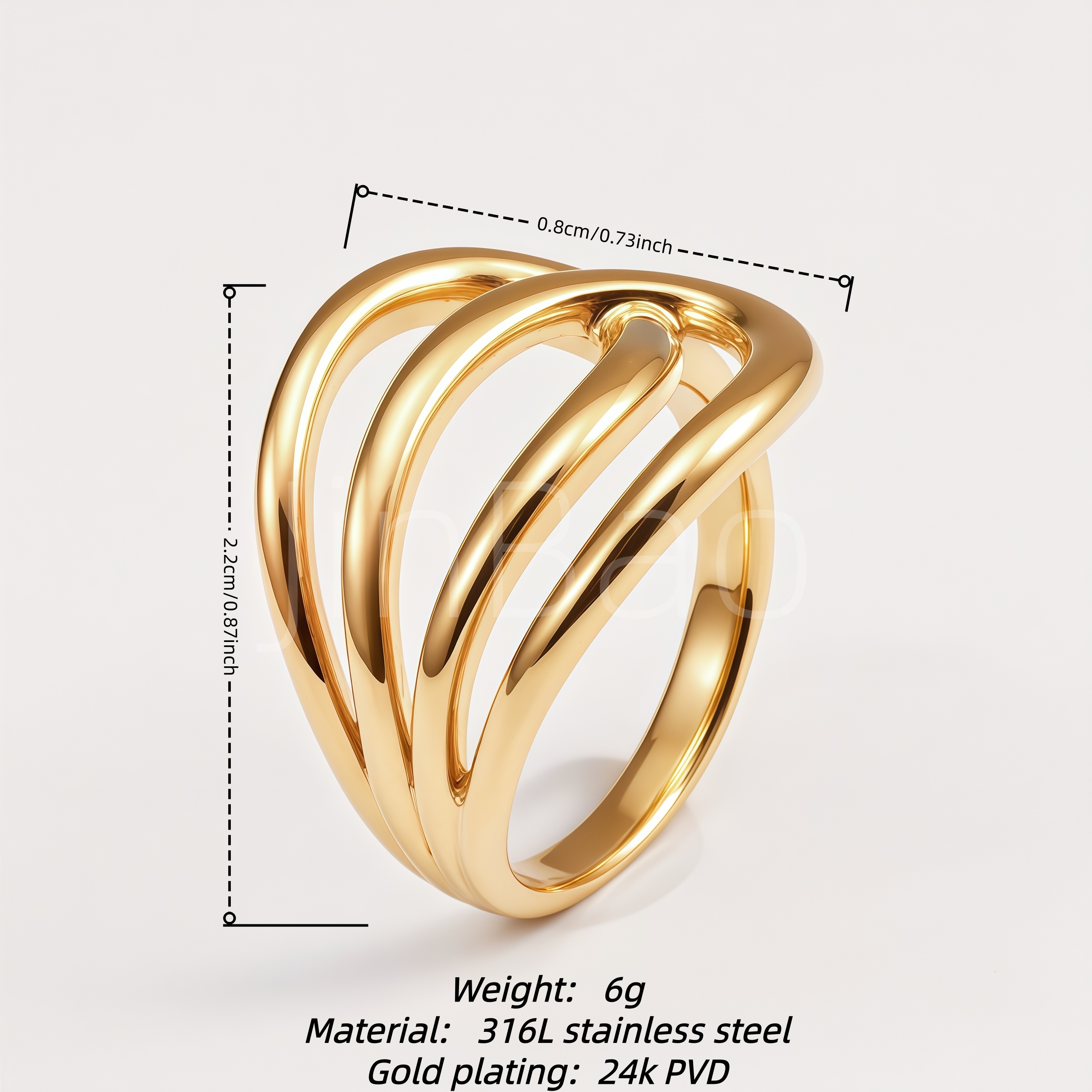 Glossy Three Twisted Curve Hollow Fashion Ring for Women | E00505