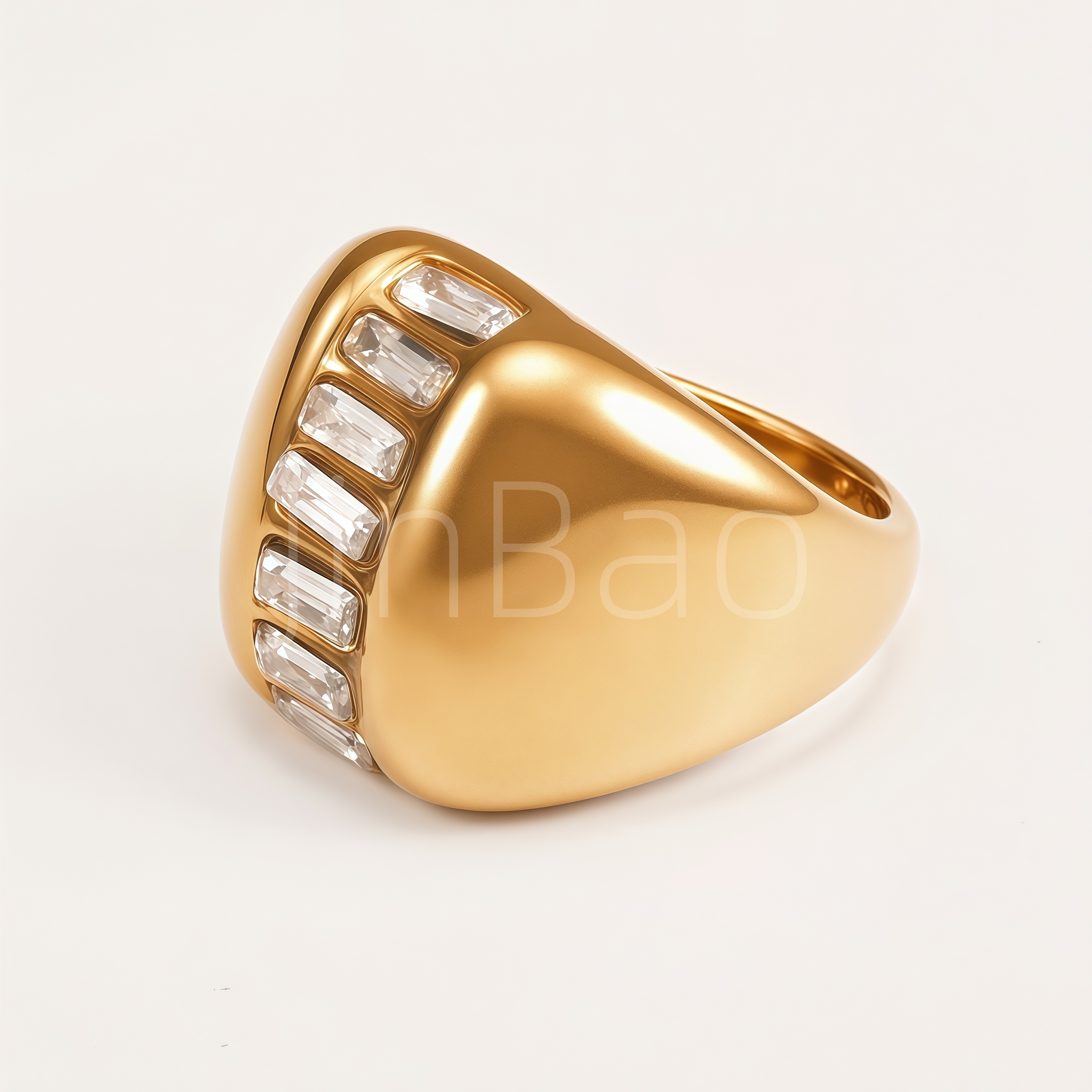 Luxury Baguette Crystal Stainless Steel Thick Statement Women's Ring | E00509
