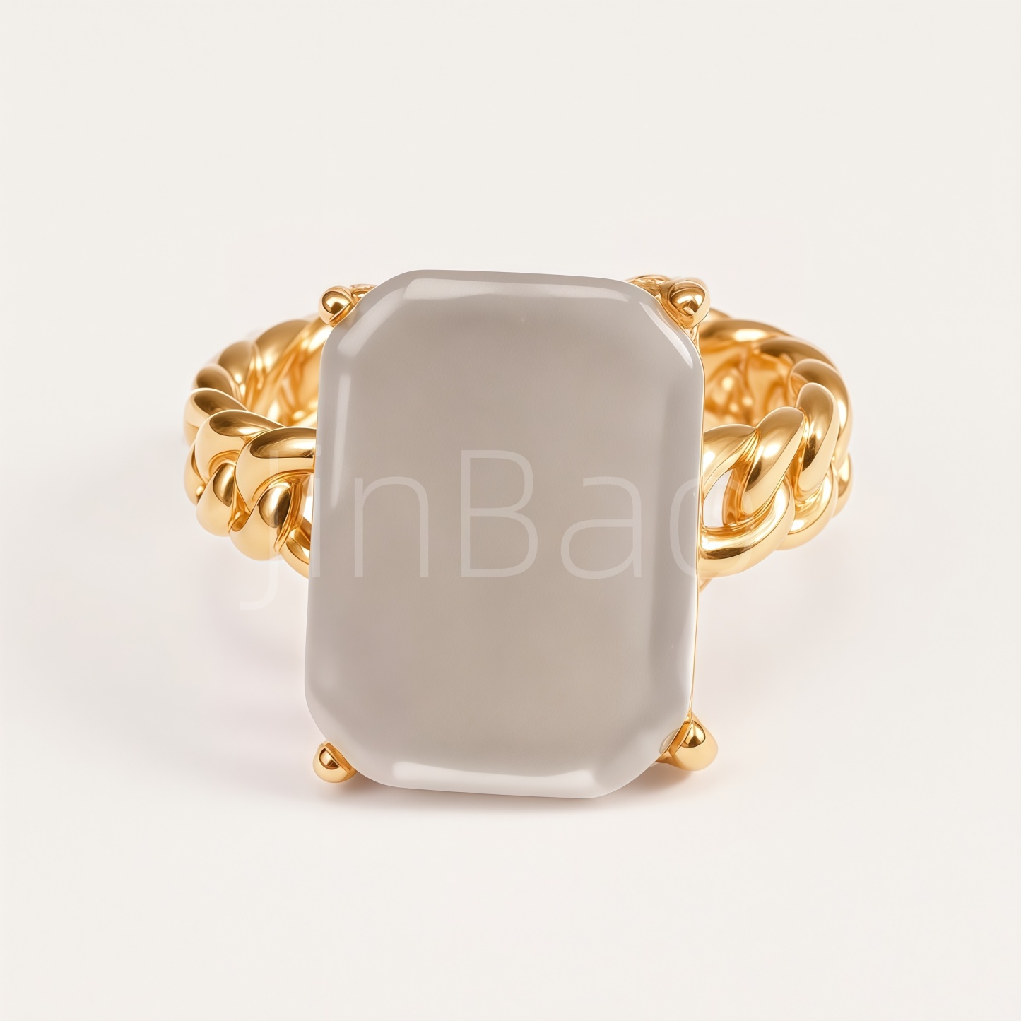 Square Grey Cat's Eye Stone Curb Chain Women's Ring | E00549