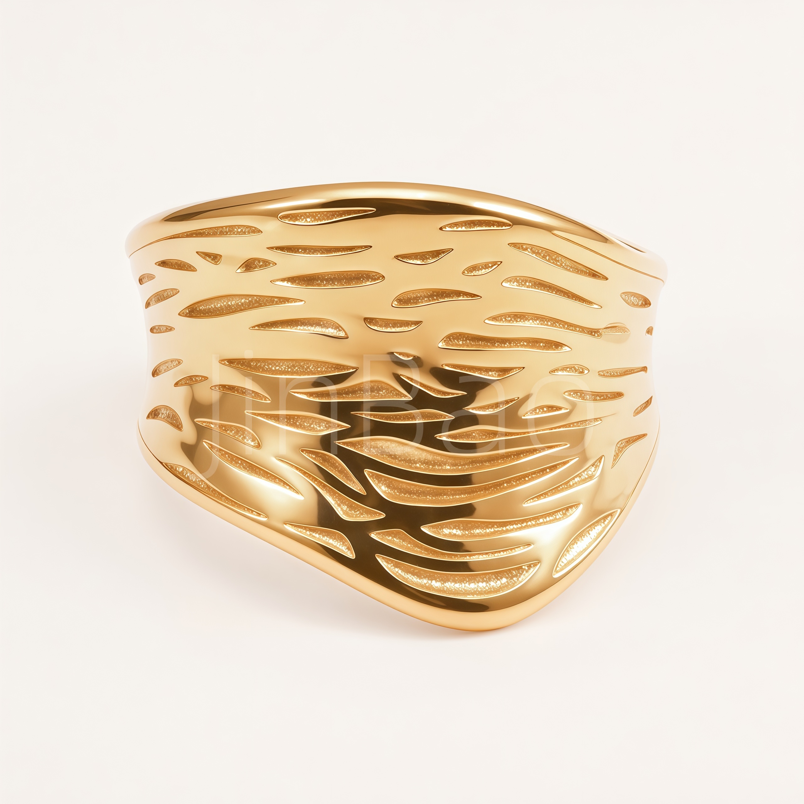 Sculptural Curved Texture Open Cuff Statement Ring for Women | E00451
