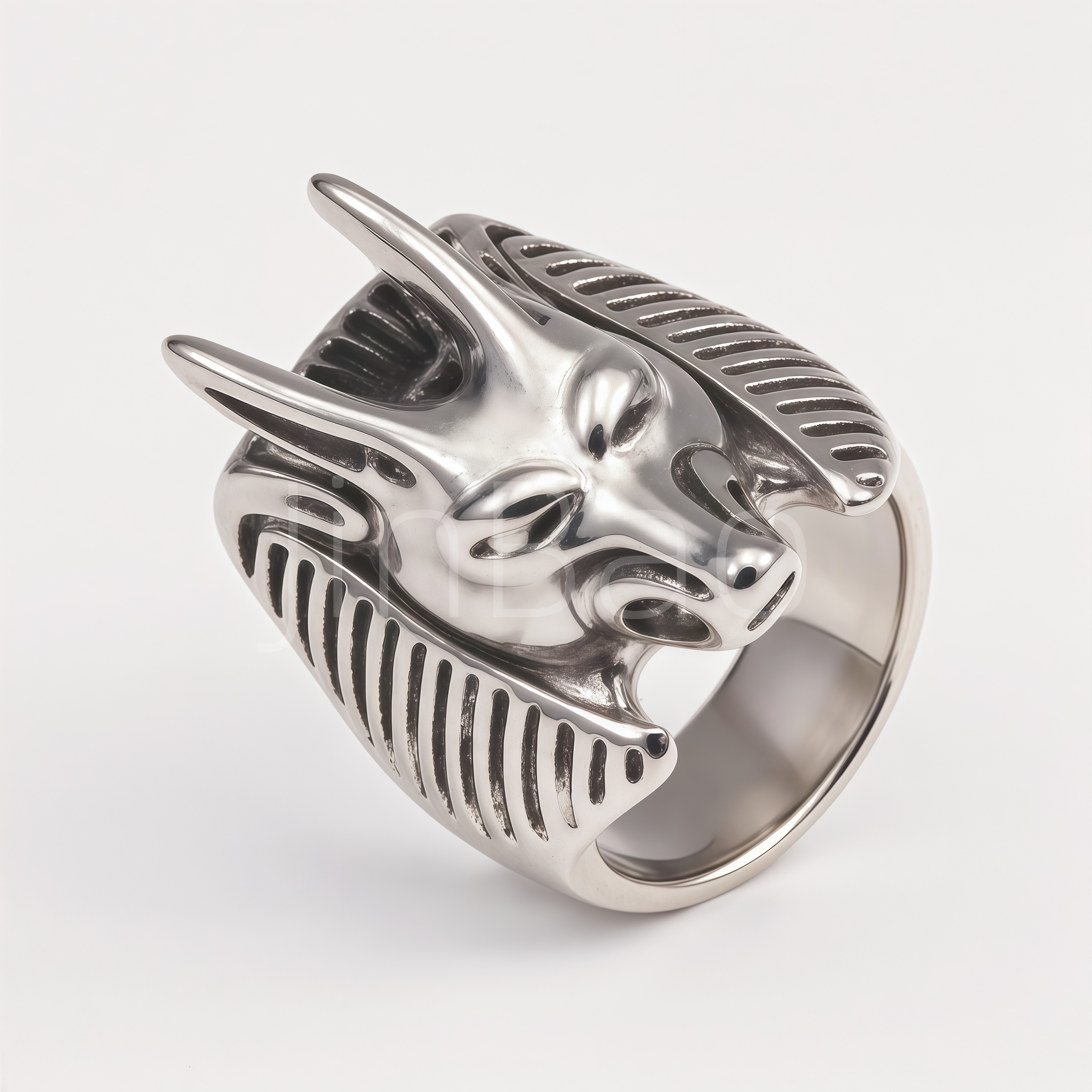 Vintage Egyptian God Anubis Stainless Steel Men Ring | D0491
