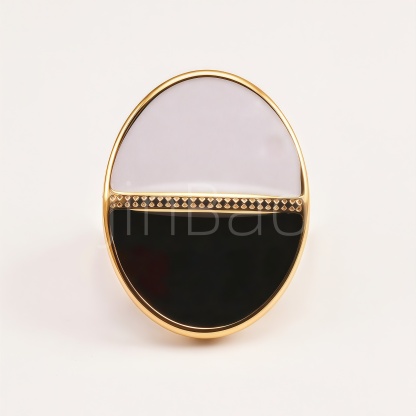 Two‑Tone Black White Enamel Large Round Chunky Women's Ring | E00528