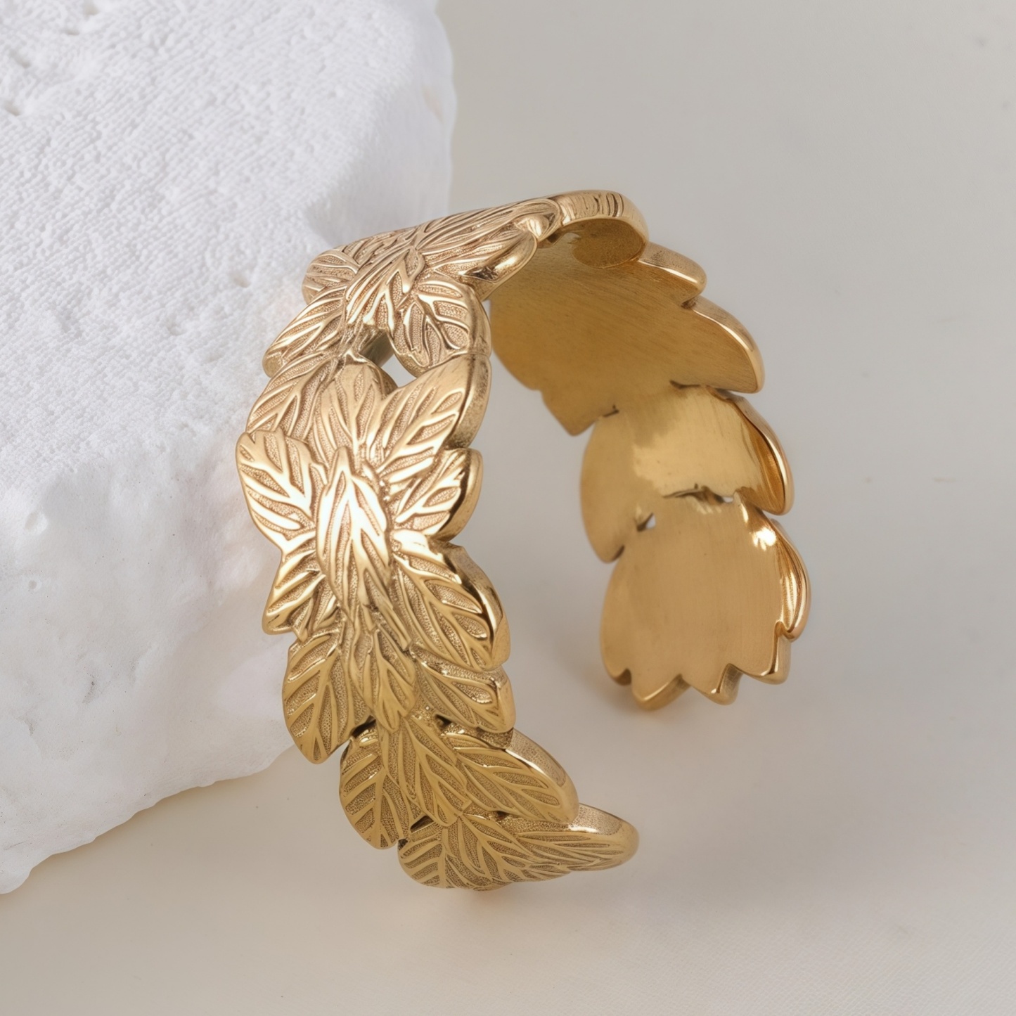 Simple And Atmospheric Leaf Design Stainless Steel Women's Waterproof Ring丨G001115-JinBaoJewerly