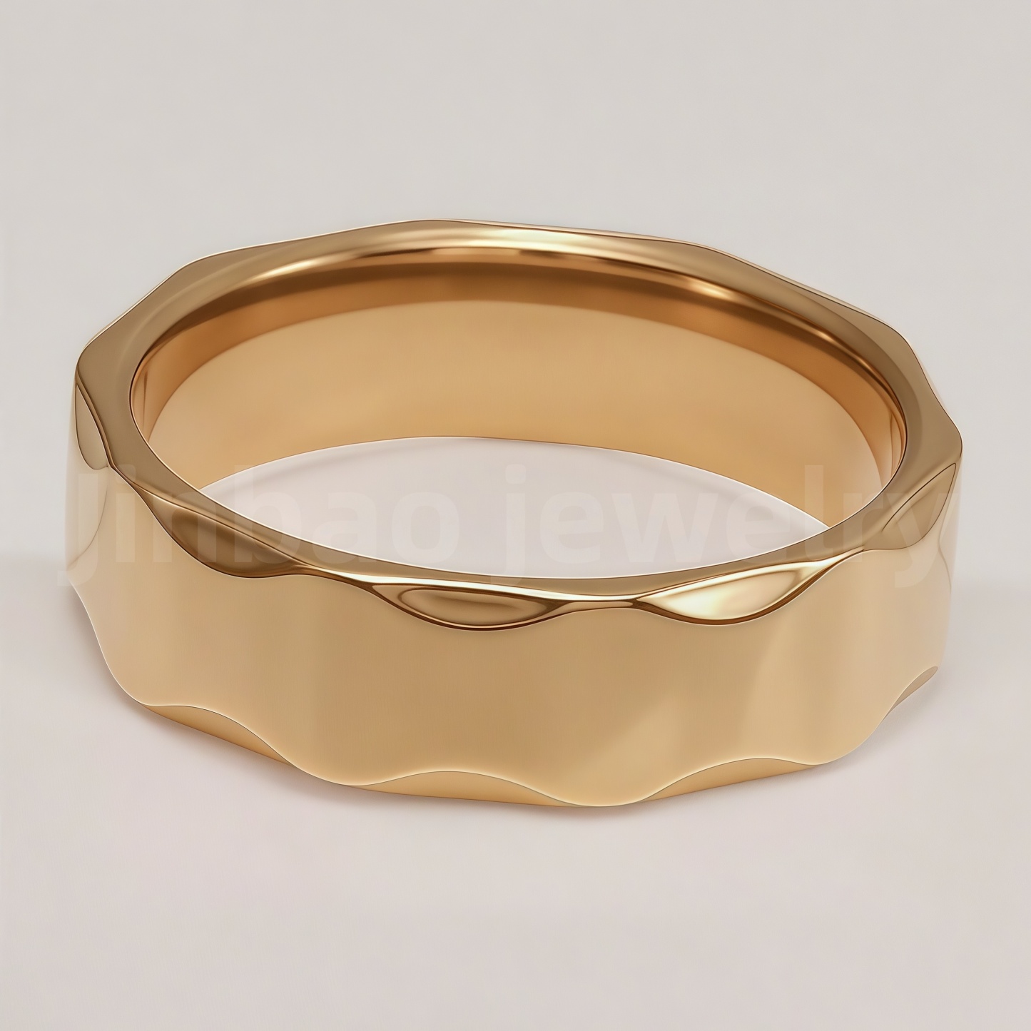 24K Gold-Plating Stainless Steel Retro Pattern Men's Waterproof Ring  6MM-JinBaoJewerly