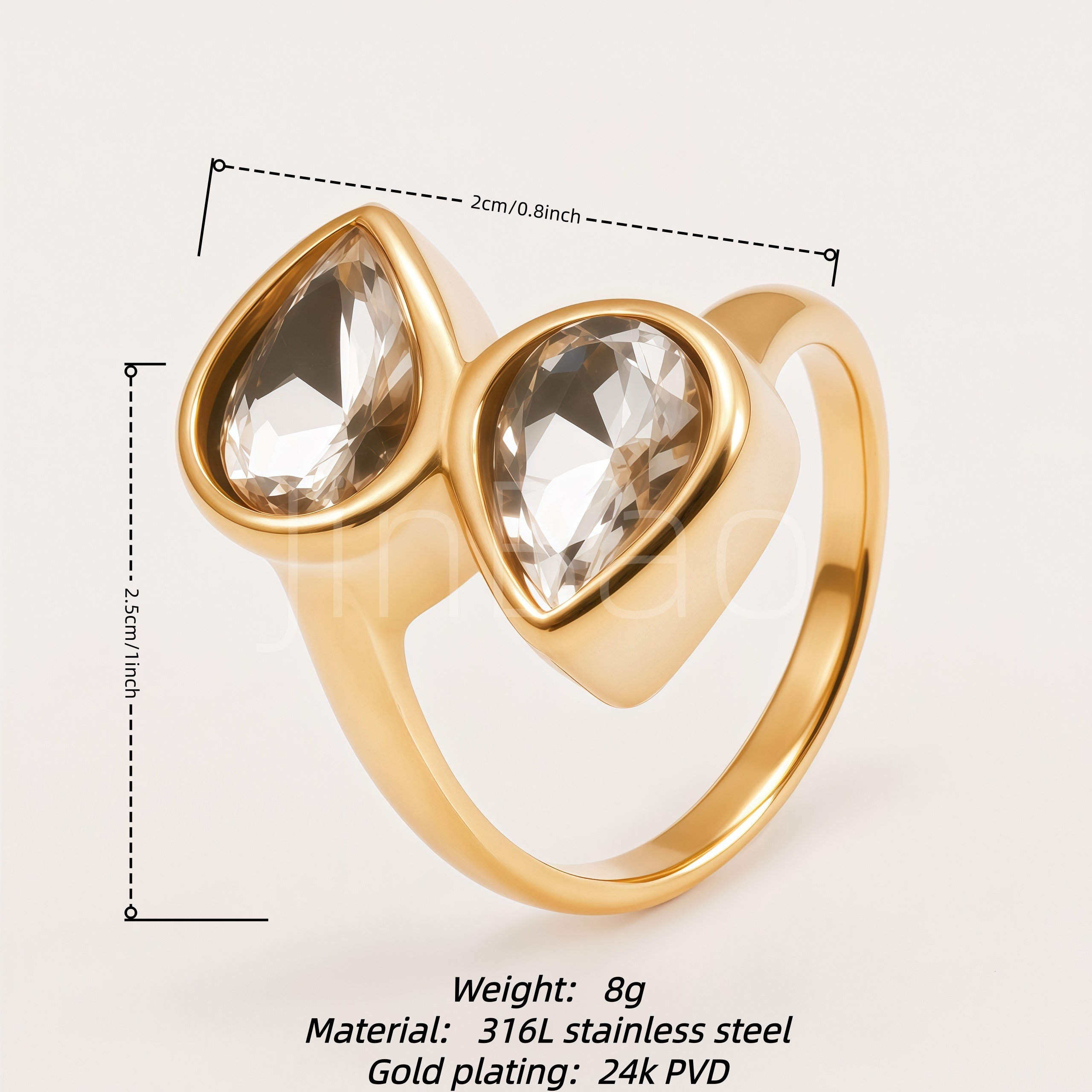 Sleek Minimalist Twin Pear-Shaped Women Ring | E00559