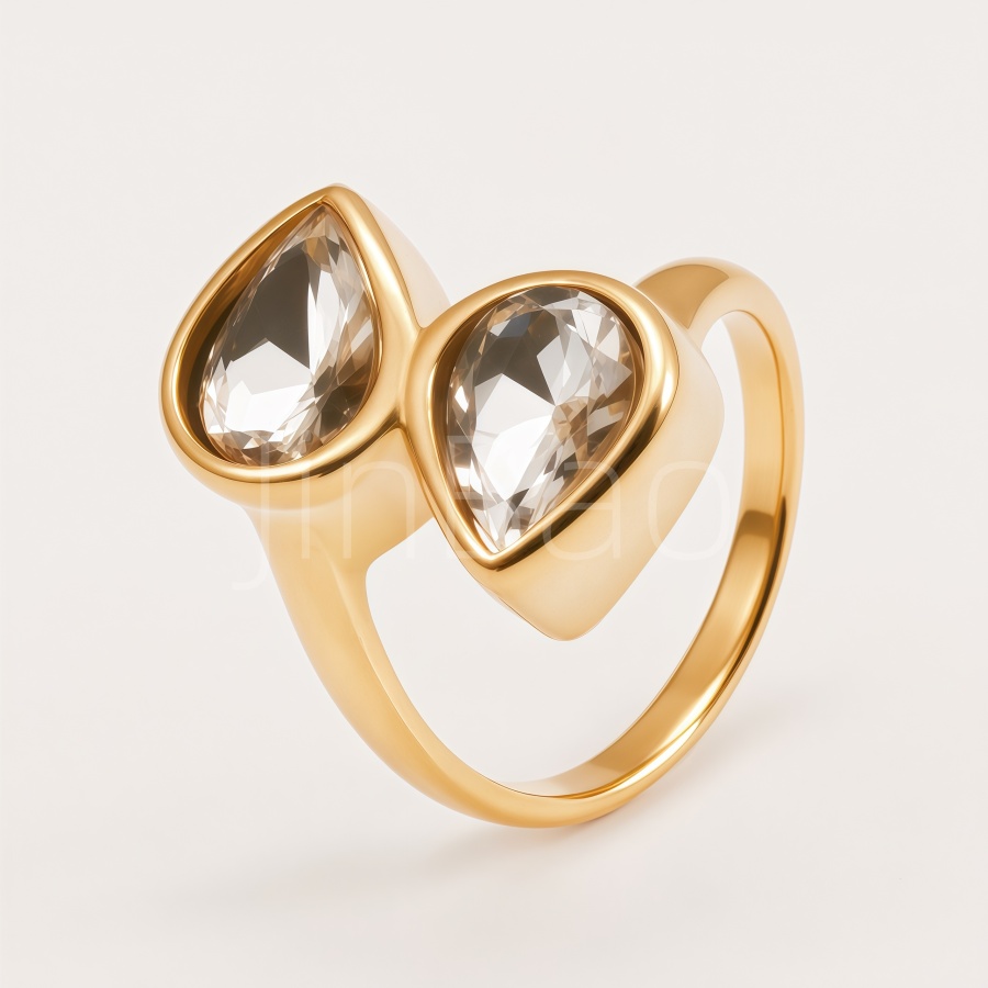 Sleek Minimalist Twin Pear-Shaped Women Ring | E00559