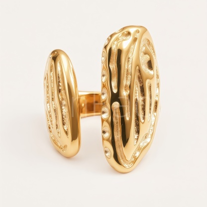Double Leaf Textured Champagne CZ Bypass Open Ring for Women | E00450