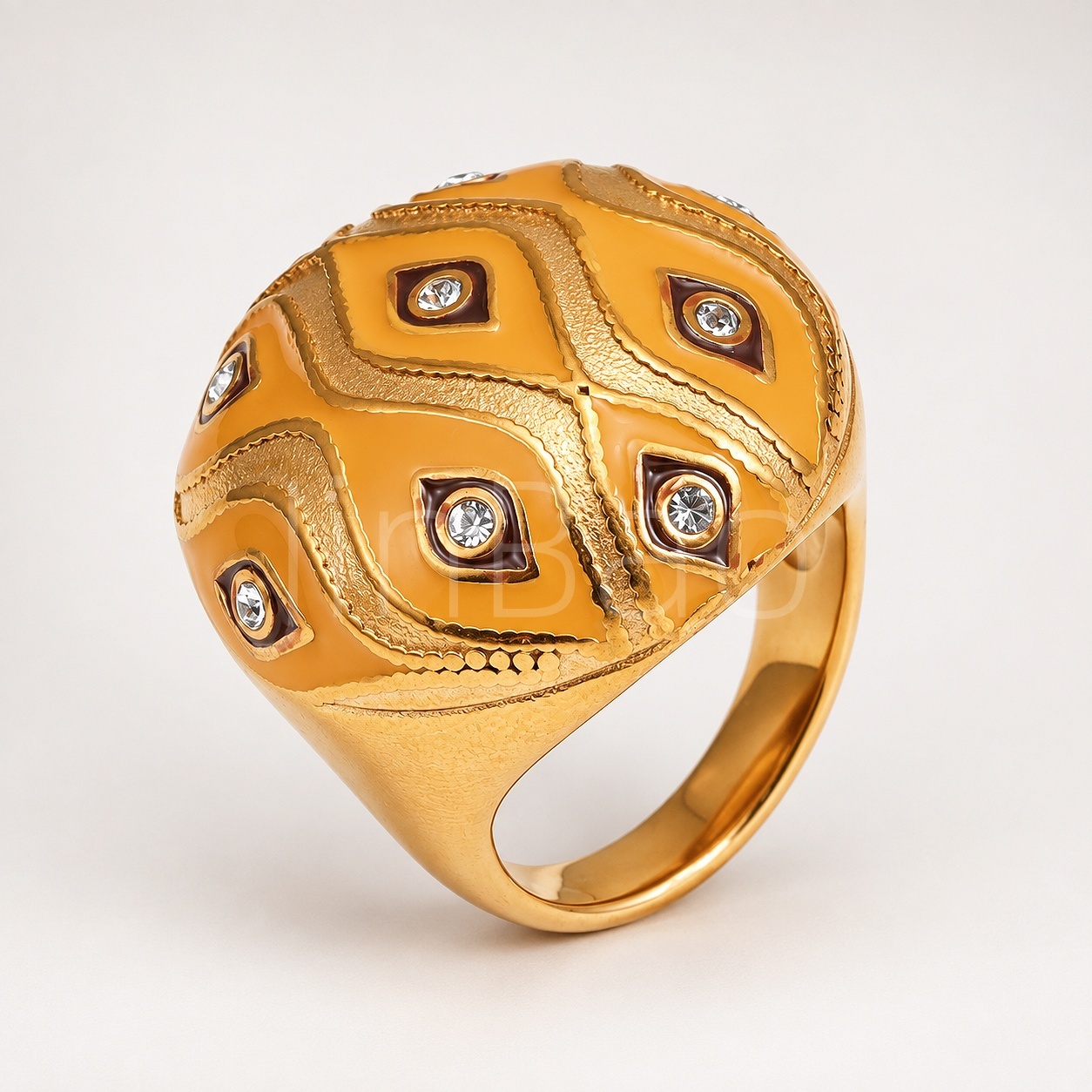 Vintage Enamel Wave Rhombus Rhinestone Ring for Women | 