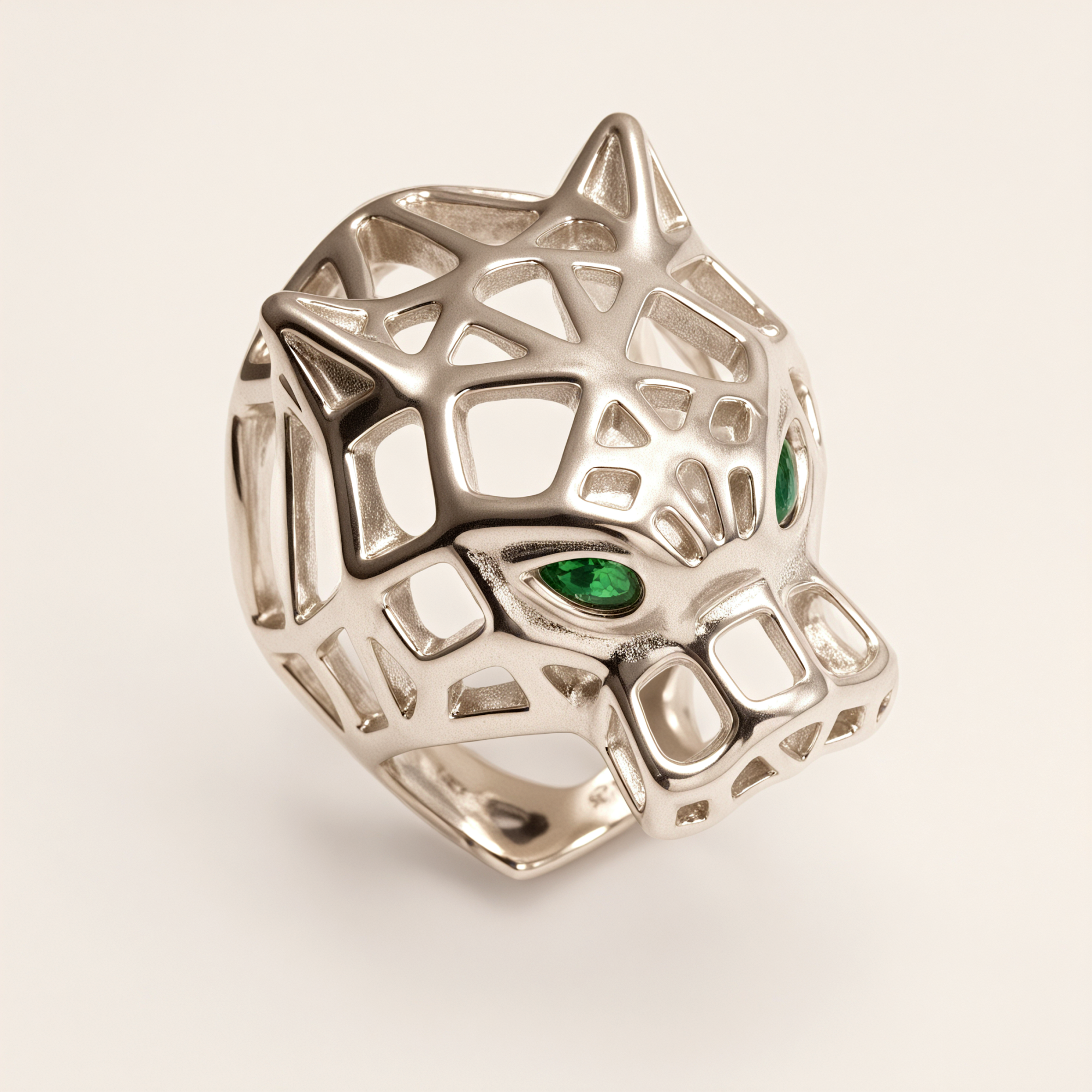 Stainless Steel Leopard Head Ring, Hollow with Green Eyes, Trendy Women's Ring丨G001002JLV-JinBaoJewerly