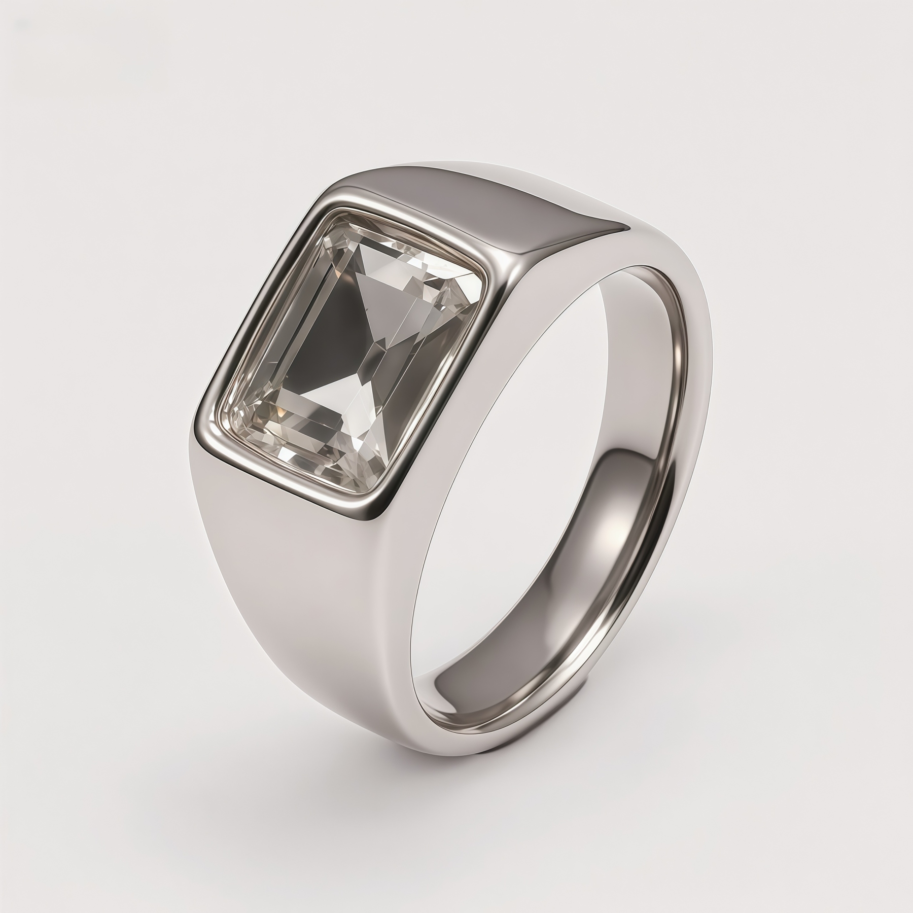 Men's Stainless Steel Colorful Emerald Cut Cubic Zirconia Ring | BL481G