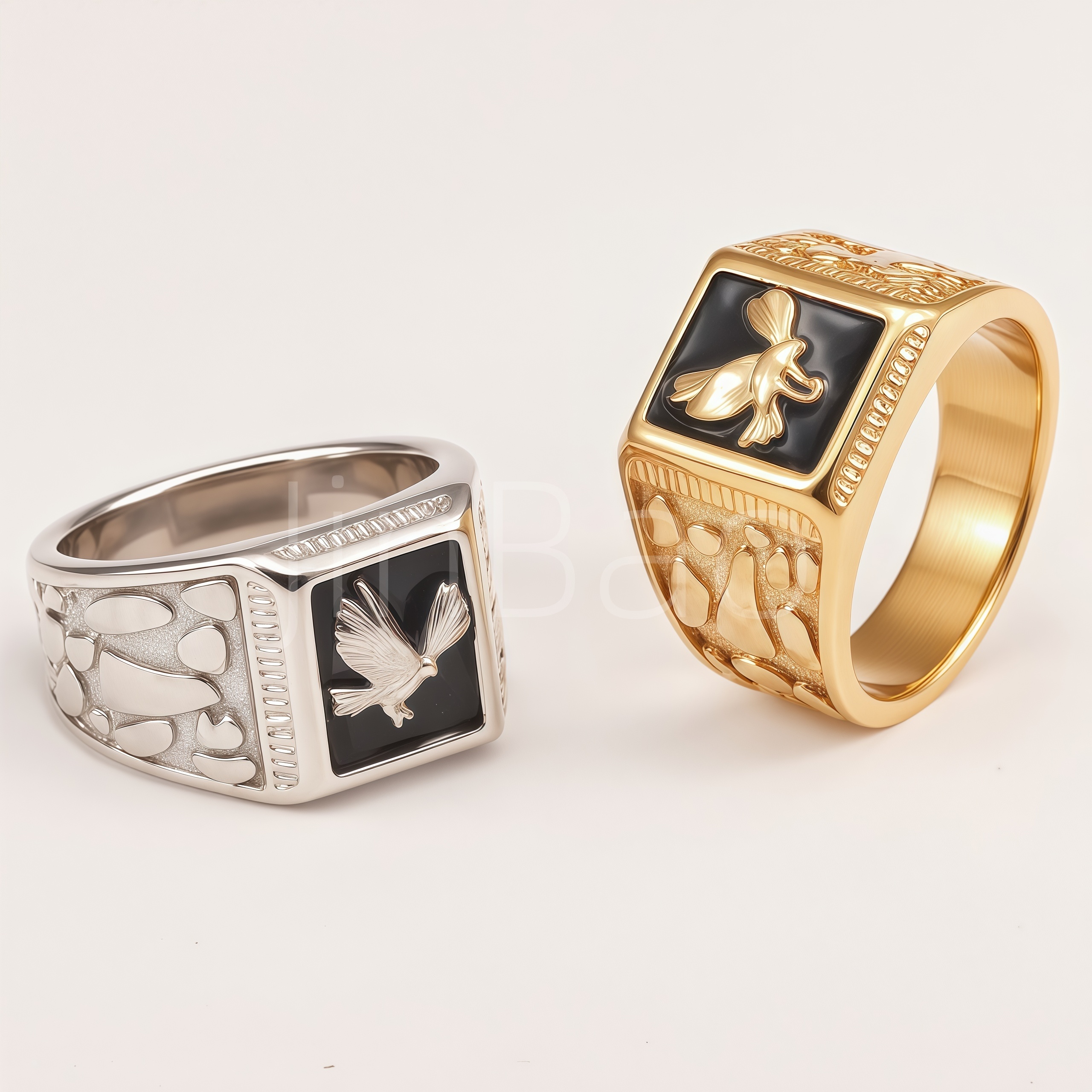 Vintage Eagle Embossed Square Signet Men's Ring | D0479