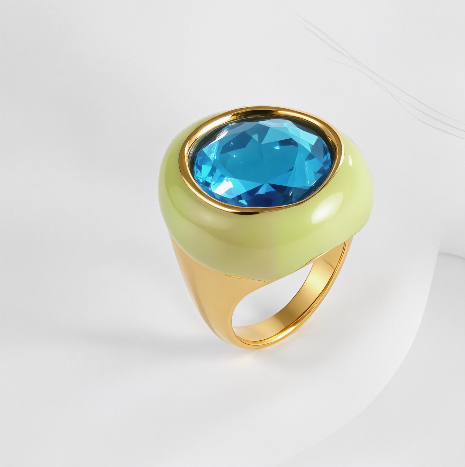 Vintage Stainless Steel Gemstone Ring Colorful Resin Oval Women Ring | G004606