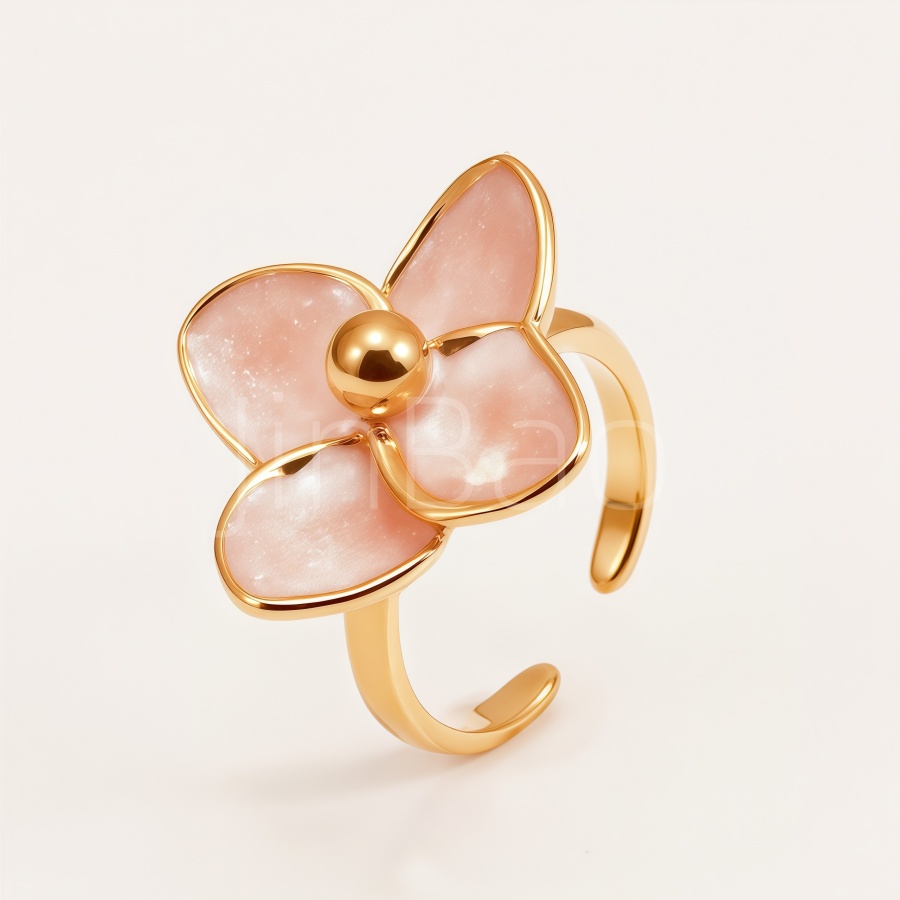 Four-Petal Flower Pink Glitter Enamel Women Ring | E00575