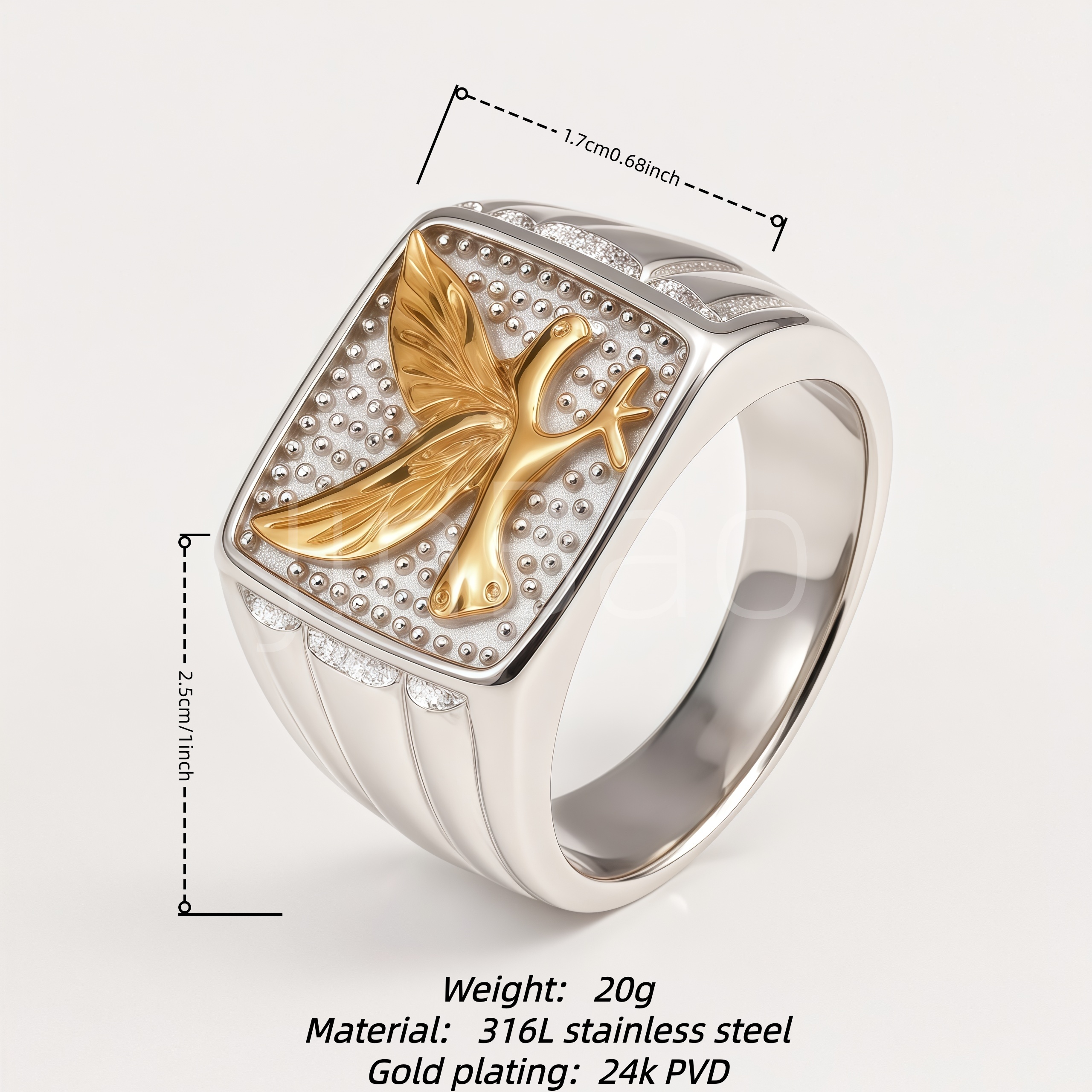 Vintage Angel Symbol Stainless Steel Men Finger Ring | D0488